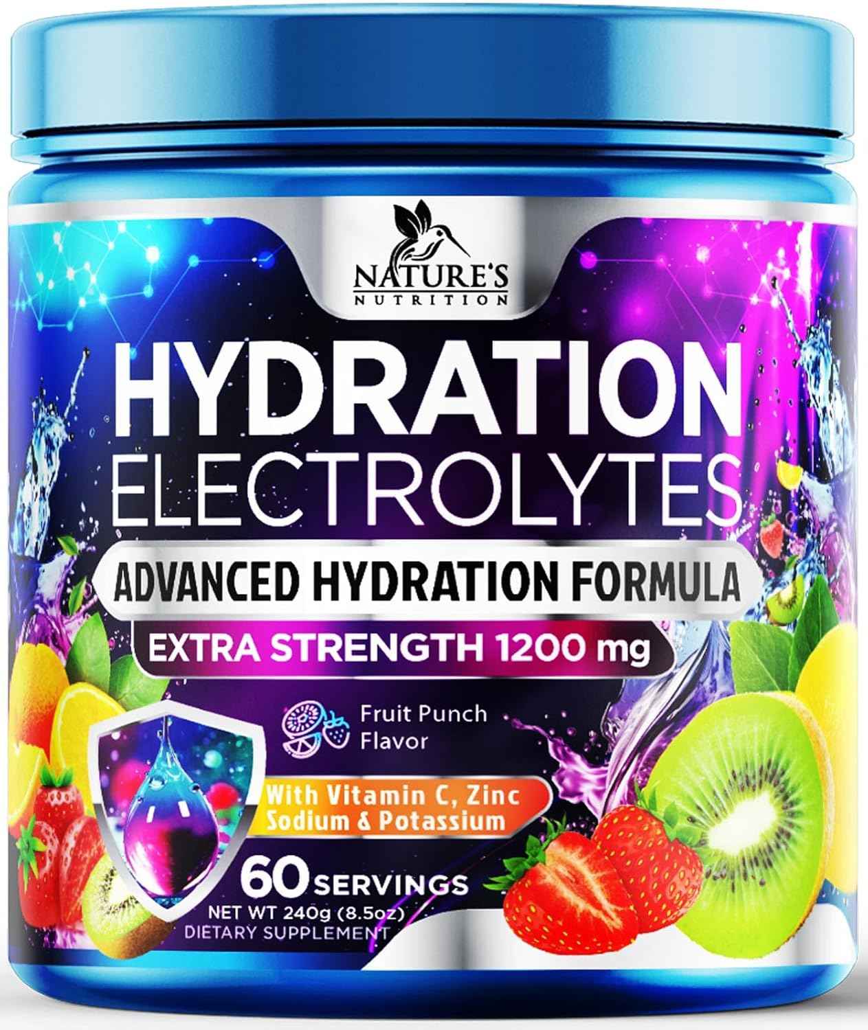 Hydration Replenisher Daily Electrolyte Drink Mix β Hydration Powder for Rapid Hydration with 6 Electrolytes & Minerals, Zero Sugar, Keto, Vegan, Non-GMO & Sugar-Free Electrolyte Powder - 60 Servings