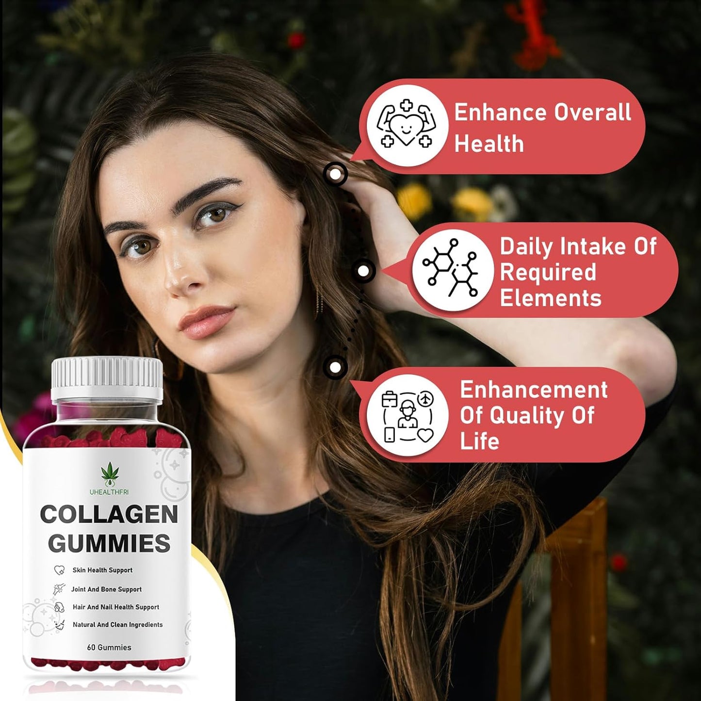 Hydrolyzed Collagen Gummies with Peptides Type I II III V X for Hair, Skin & Nails - Uhealthfri Collagen Peptides for Men and Women