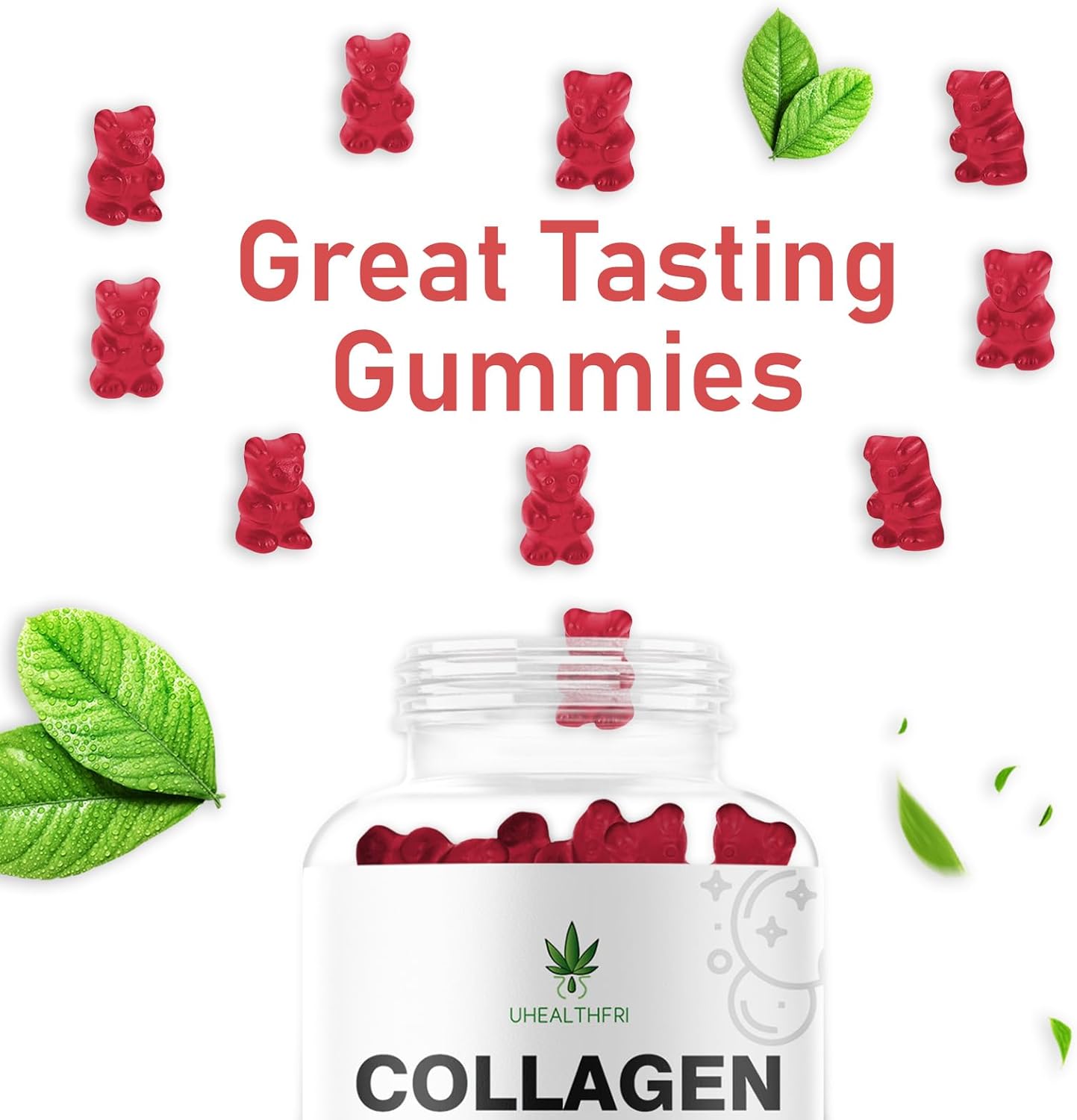 Hydrolyzed Collagen Gummies with Peptides Type I II III V X for Hair, Skin & Nails - Uhealthfri Collagen Peptides for Men and Women