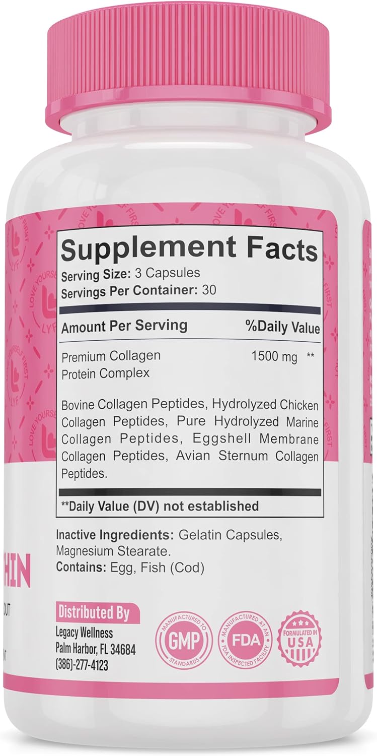 Hydrolyzed Collagen Peptides Capsules for Joint Health, Skin, Hair & Nails - Multi Collagen Protein Powder Supplement with Type I II III V X - Keto Friendly, 30 Servings