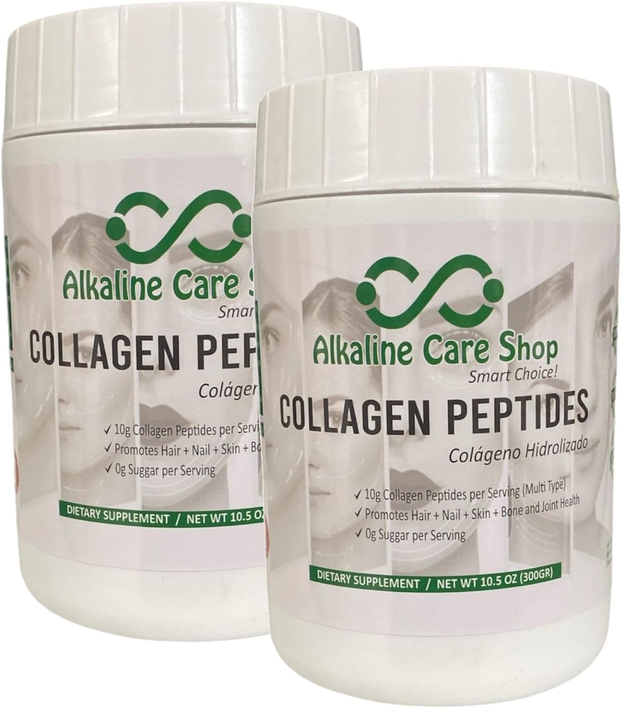 Hydrolyzed Collagen Peptides Set for Hair, Bones, Skin, Nails & Joints | Unflavored Collagen Powder | 10g per Serving | Alkaline Care Shop - 21Oz (600g)