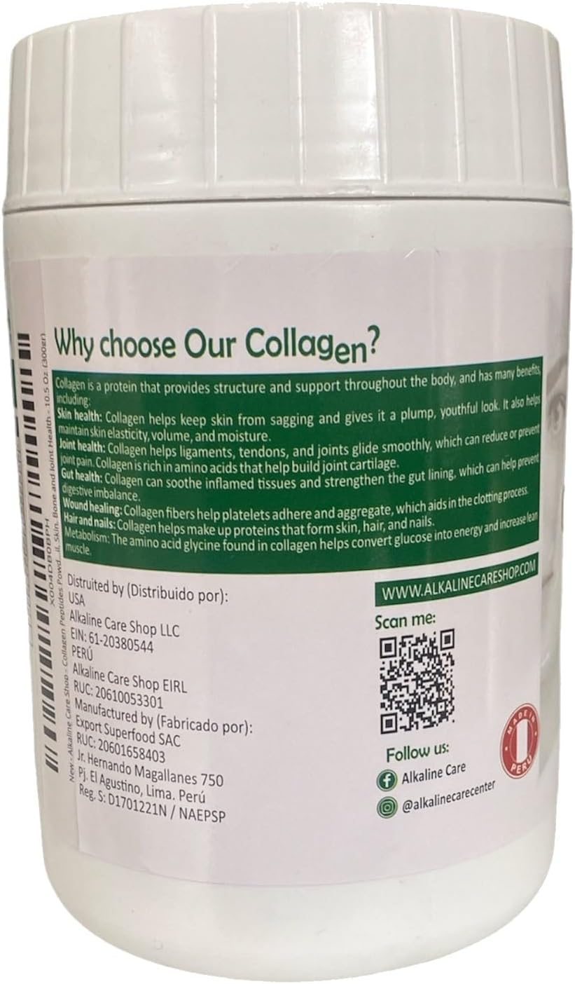 Hydrolyzed Collagen Peptides Set for Hair, Bones, Skin, Nails & Joints | Unflavored Collagen Powder | 10g per Serving | Alkaline Care Shop - 21Oz (600g)