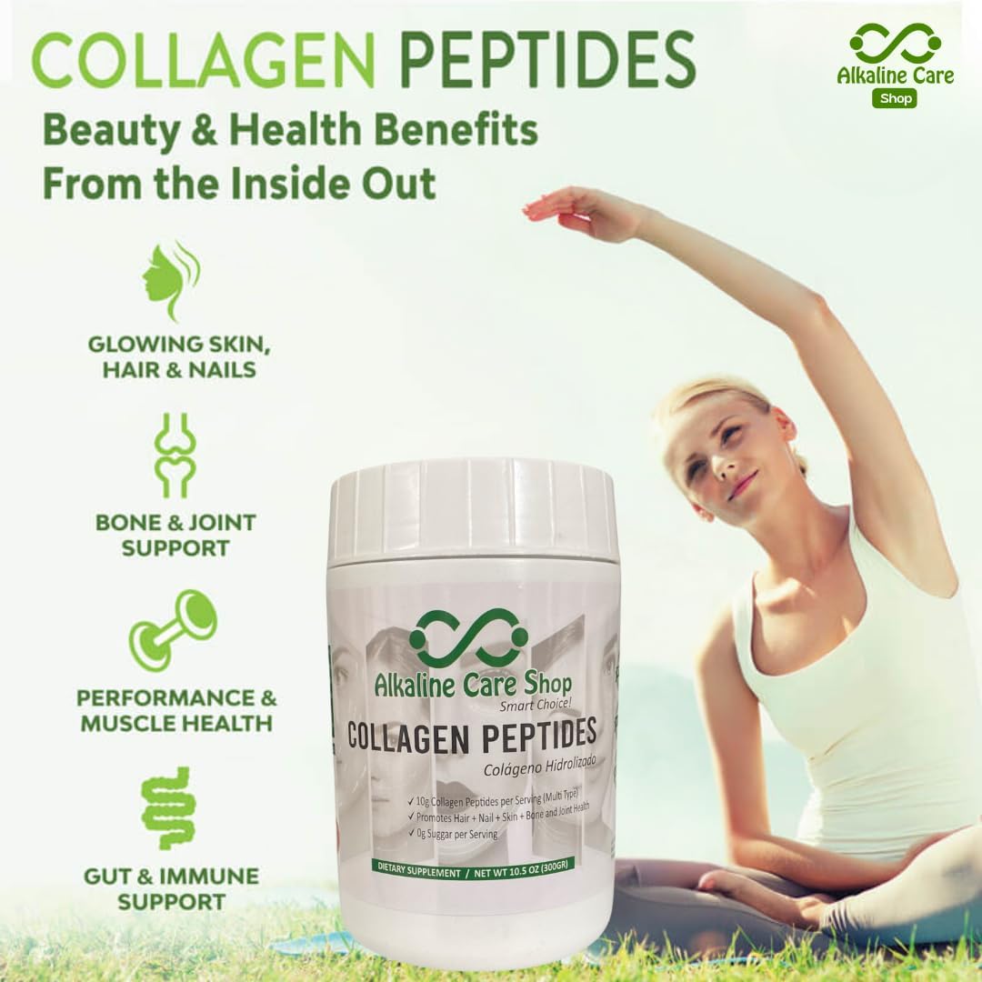 Hydrolyzed Collagen Peptides Set for Hair, Bones, Skin, Nails & Joints | Unflavored Collagen Powder | 10g per Serving | Alkaline Care Shop - 21Oz (600g)
