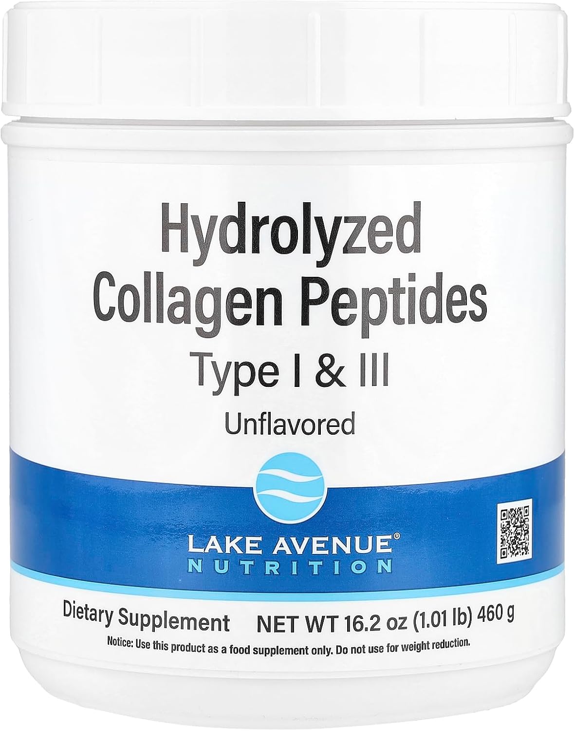 Hydrolyzed Collagen Peptides Type I & III Powder, Unflavored, 1.01 lb (460 g) - Lake Avenue Nutrition