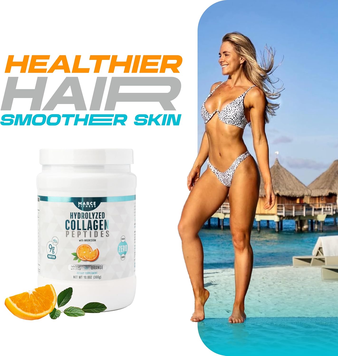 Hydrolyzed Collagen Supplement in Orange Flavor by MARCE FITNESS