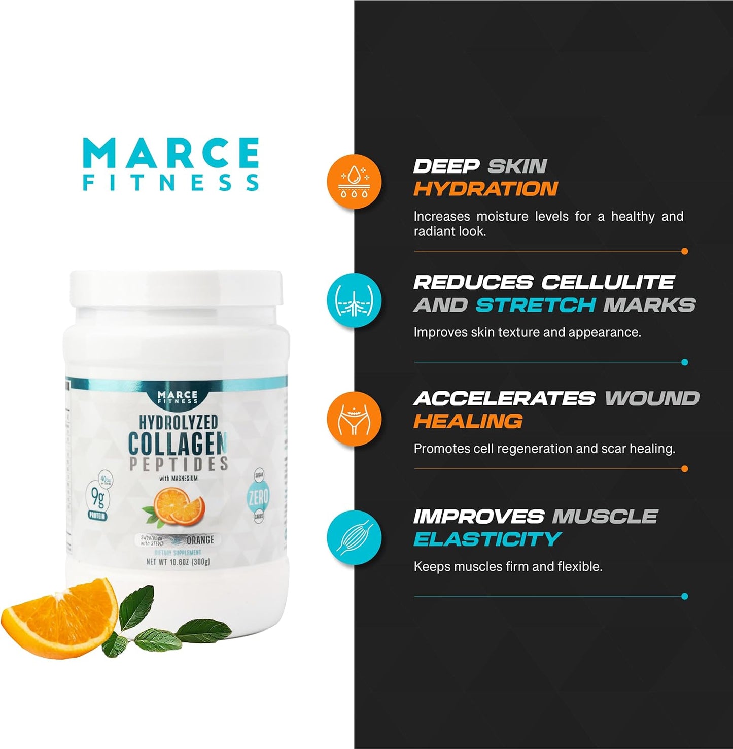 Hydrolyzed Collagen Supplement in Orange Flavor by MARCE FITNESS