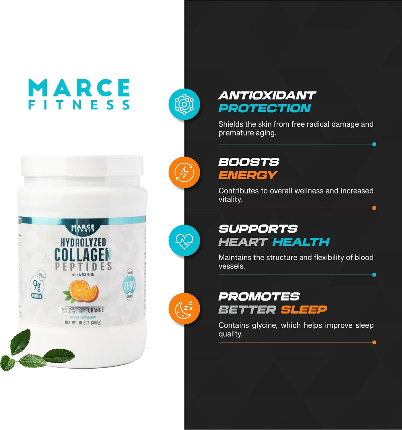 Hydrolyzed Collagen Supplement in Orange Flavor by MARCE FITNESS