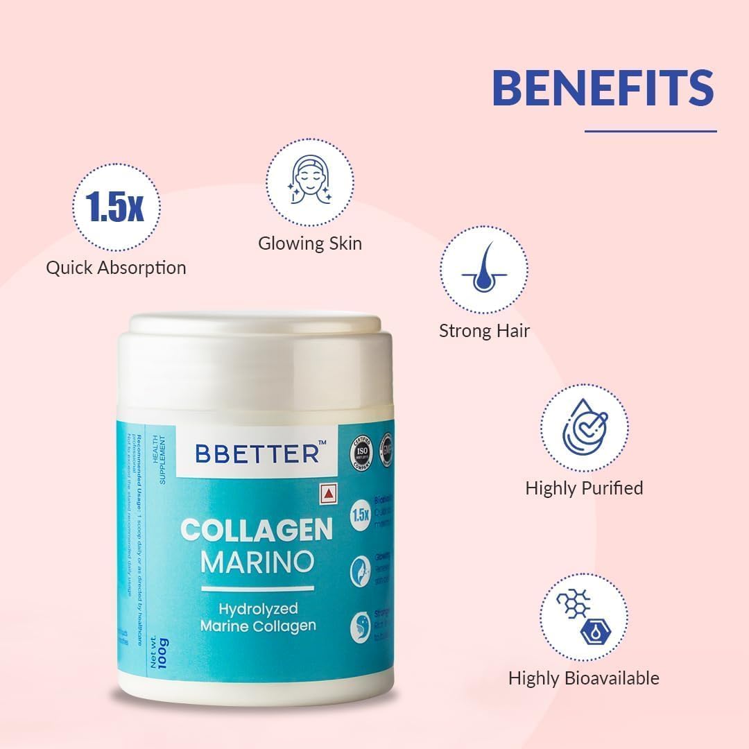 Hydrolyzed Marine Collagen Powder for Skin, Hair, Nails, and Joints - Pure Collagen Supplement for Men and Women - Skin Hydrating Formula - 100g Pack