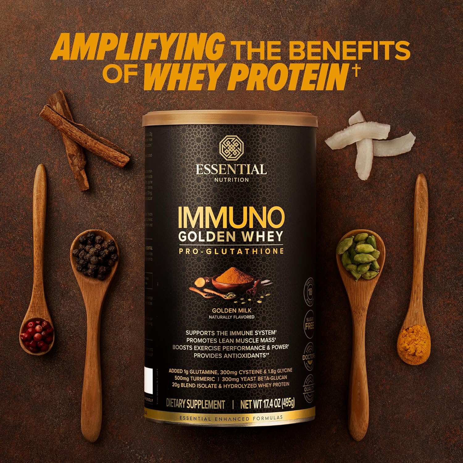 Hydrolyzed Whey Protein Powder with 18g Protein, Amino Acids, and Turmeric Extract for Immune Support - 17.4oz