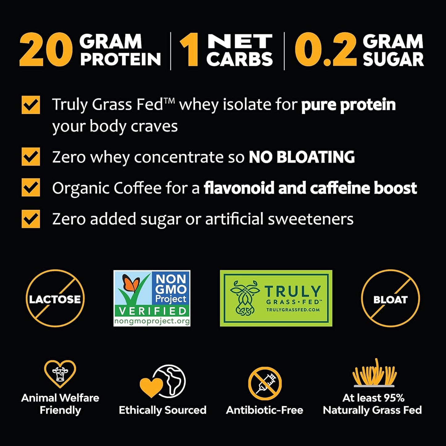 Iced Vanilla Latte with MariGold Grass-Fed Whey Protein Isolate - Energy Boost, 2 Shots Espresso, Non-GMO - 1lb Bag