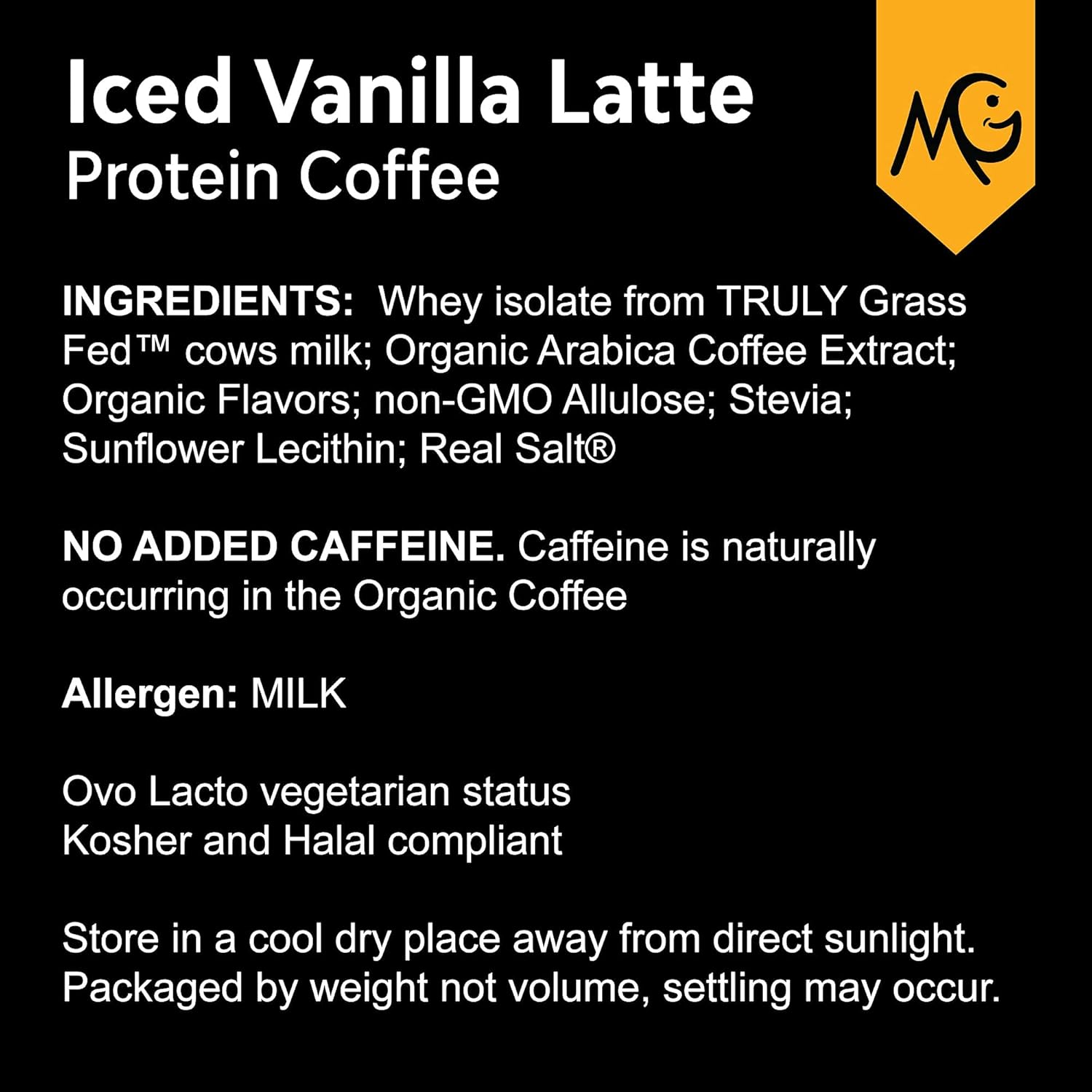 Iced Vanilla Latte with MariGold Grass-Fed Whey Protein Isolate - Energy Boost, 2 Shots Espresso, Non-GMO - 1lb Bag
