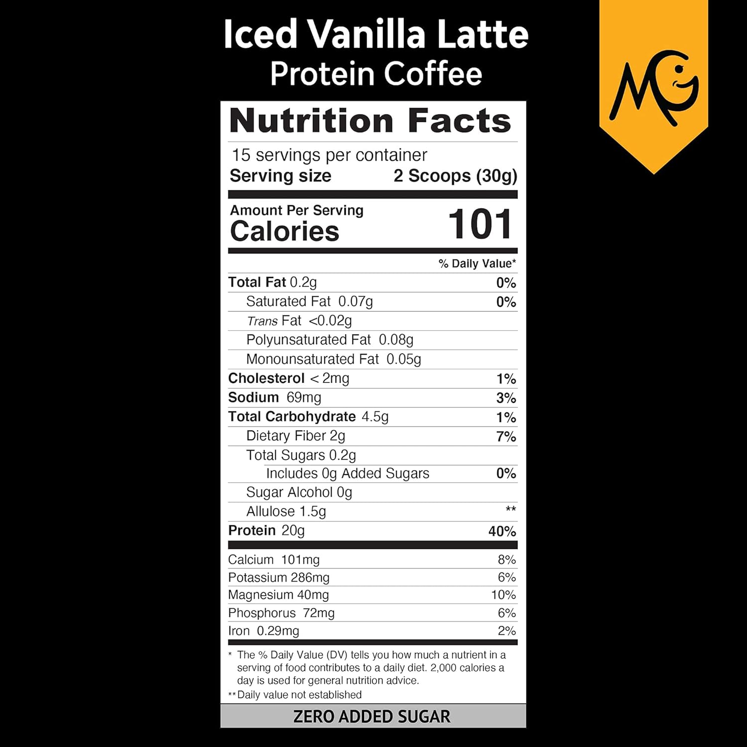 Iced Vanilla Latte with MariGold Grass-Fed Whey Protein Isolate - Energy Boost, 2 Shots Espresso, Non-GMO - 1lb Bag