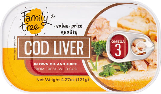 Icelandic Wild Caught Cod Liver in Own Oil - Family Tree - 4.27 oz (Pack of 12) - Omega-3 Rich Supplement