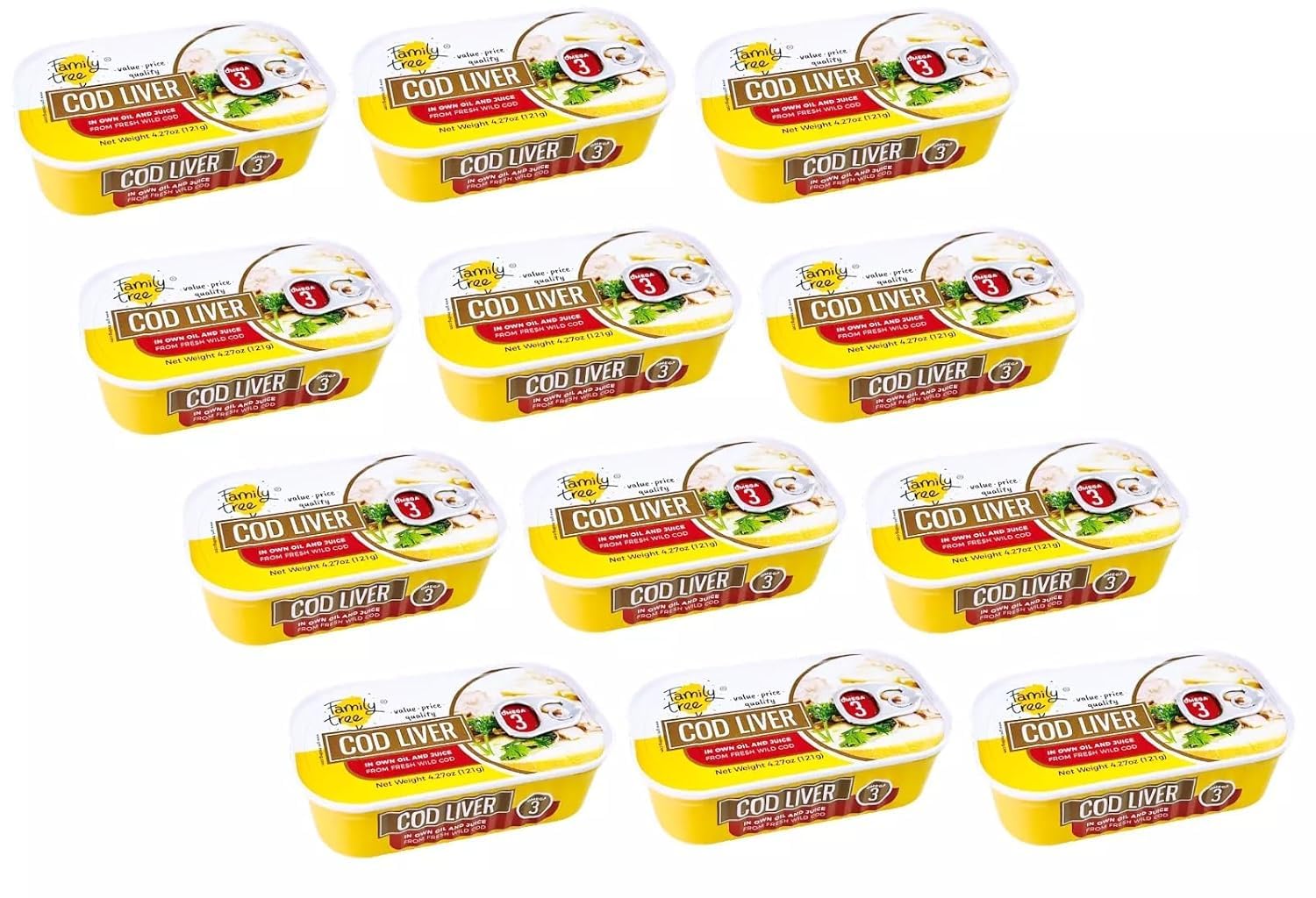 Icelandic Wild Caught Cod Liver in Own Oil - Family Tree - 4.27 oz (Pack of 12) - Omega-3 Rich Supplement