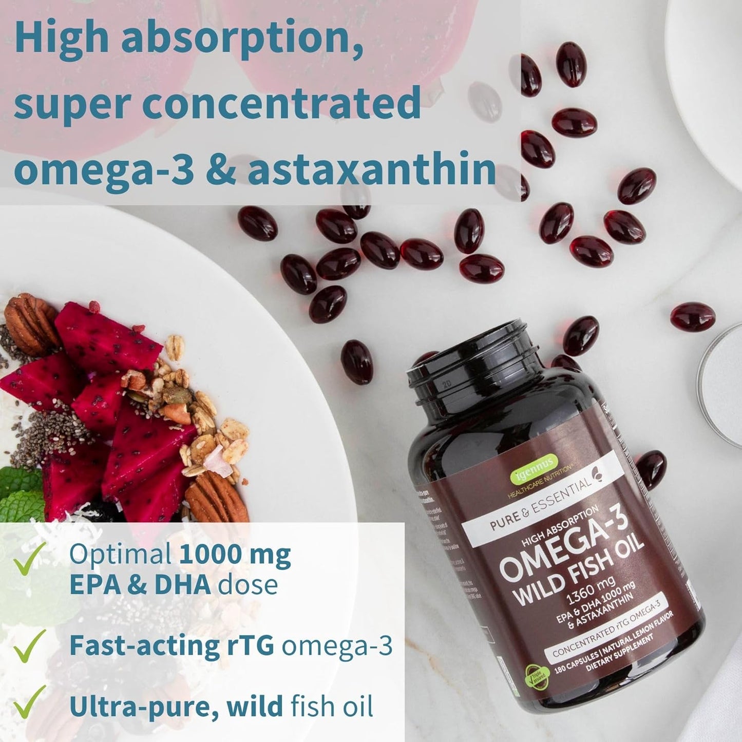 Igennus Omega-3 Fish Oil & Collagen Peptides Bundle - High Absorption, Astaxanthin, Grass Fed Protein