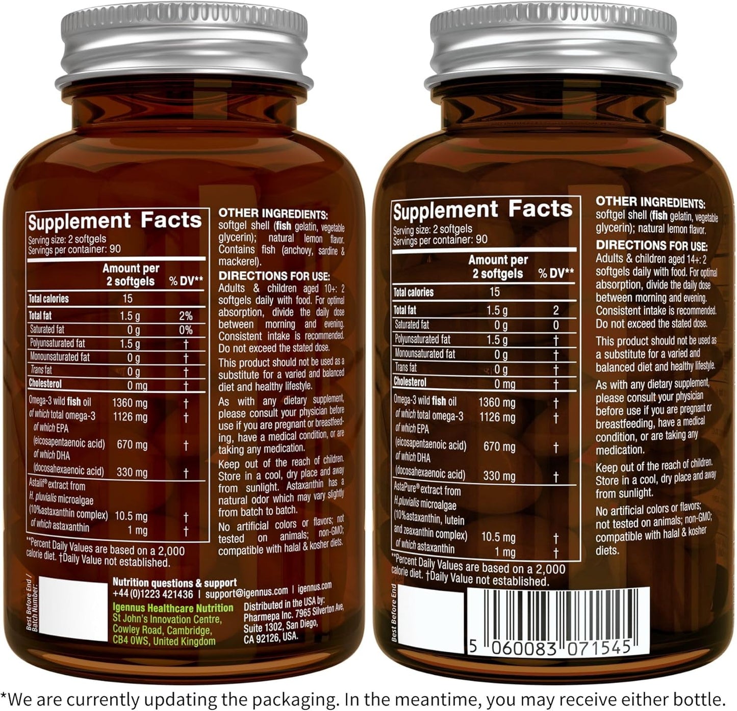 Igennus Omega-3 Fish Oil & Collagen Peptides Bundle - High Absorption, Astaxanthin, Grass Fed Protein