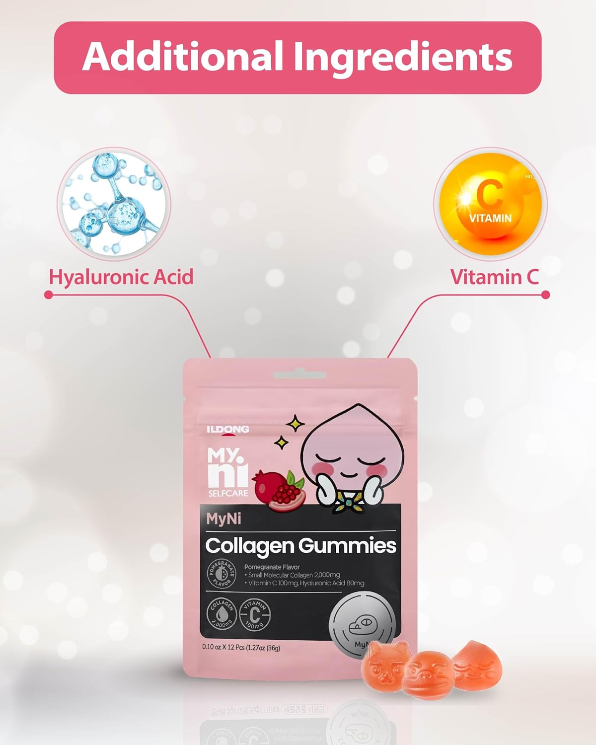 Ildong Marine Collagen Gummies (12 Count) - 2,000mg Low-Molecular Weight Fish Collagen Supplement for Skin, Hair & Nails with Vitamin C and Hyaluronic Acid