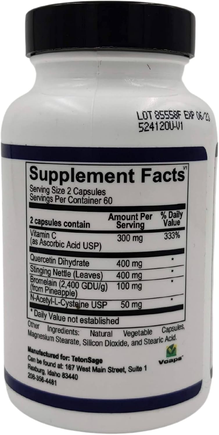 Immune Balance Support Supplement with Vitamin C, Quercetin, Stinging Nettle, and Bromelain - 120 Capsules