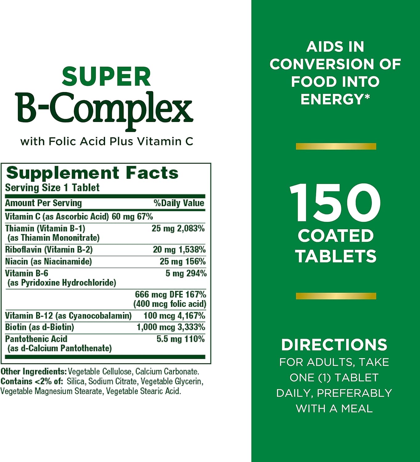 Immune & Energy Support: Nature's Bounty Super B Complex with Vitamin C & Folic Acid - 150 Tablets