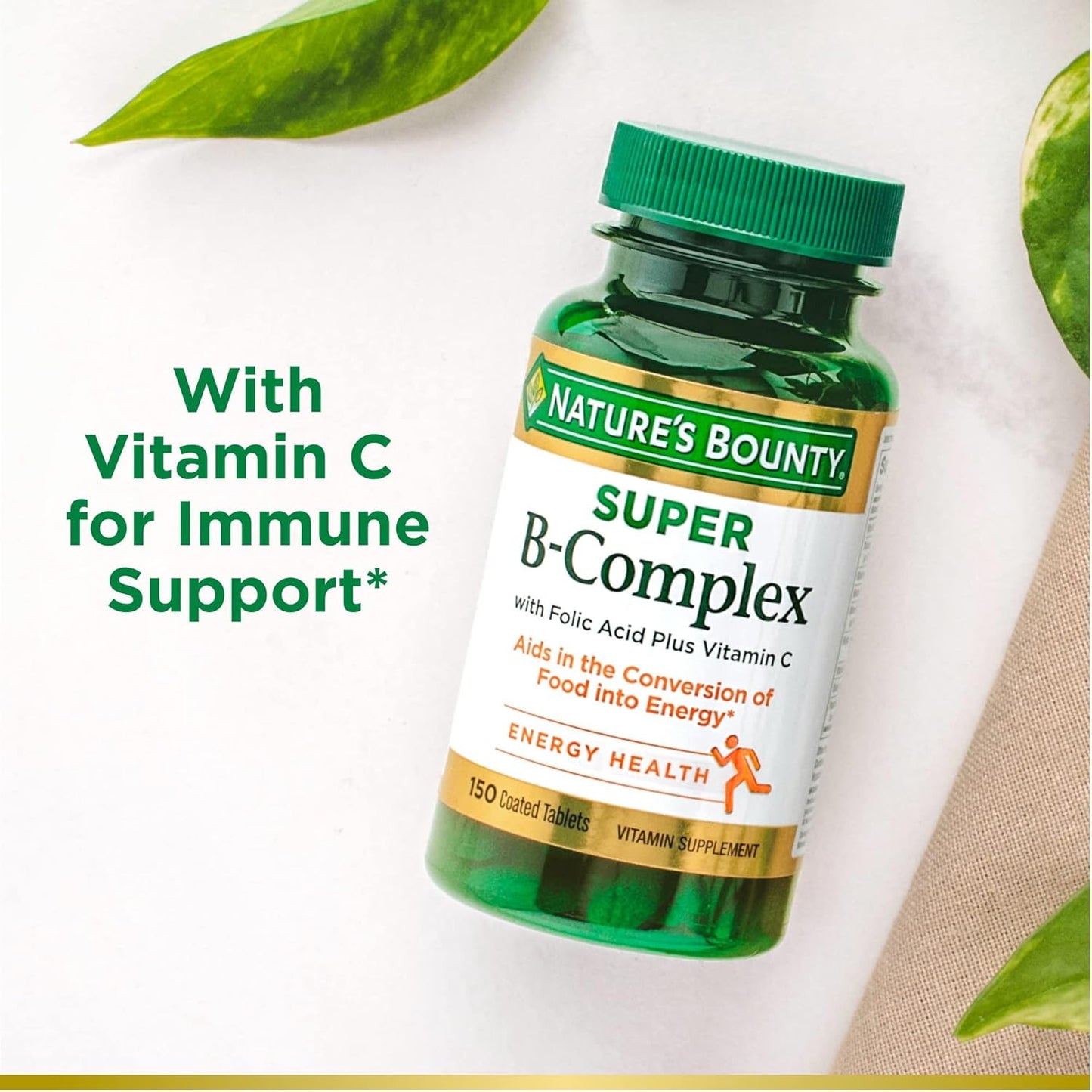 Immune & Energy Support: Nature's Bounty Super B Complex with Vitamin C & Folic Acid - 150 Tablets