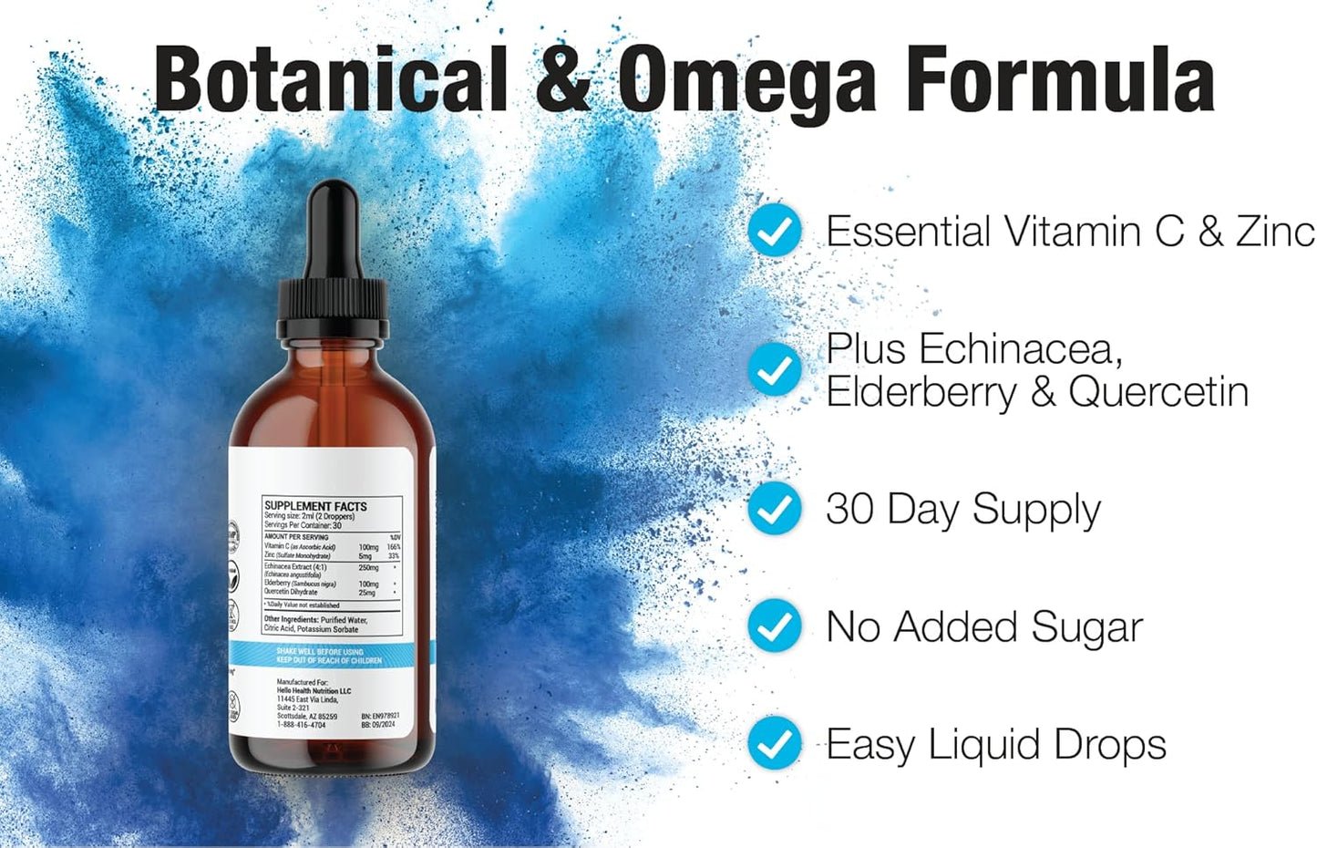 Immune Support Liquid Drops: 5-In-1 Daily Vitamins with Quercetin, Echinacea, Elderberry, Zinc, and Vitamin C - Adult Immunity Booster - 30 Day Supply