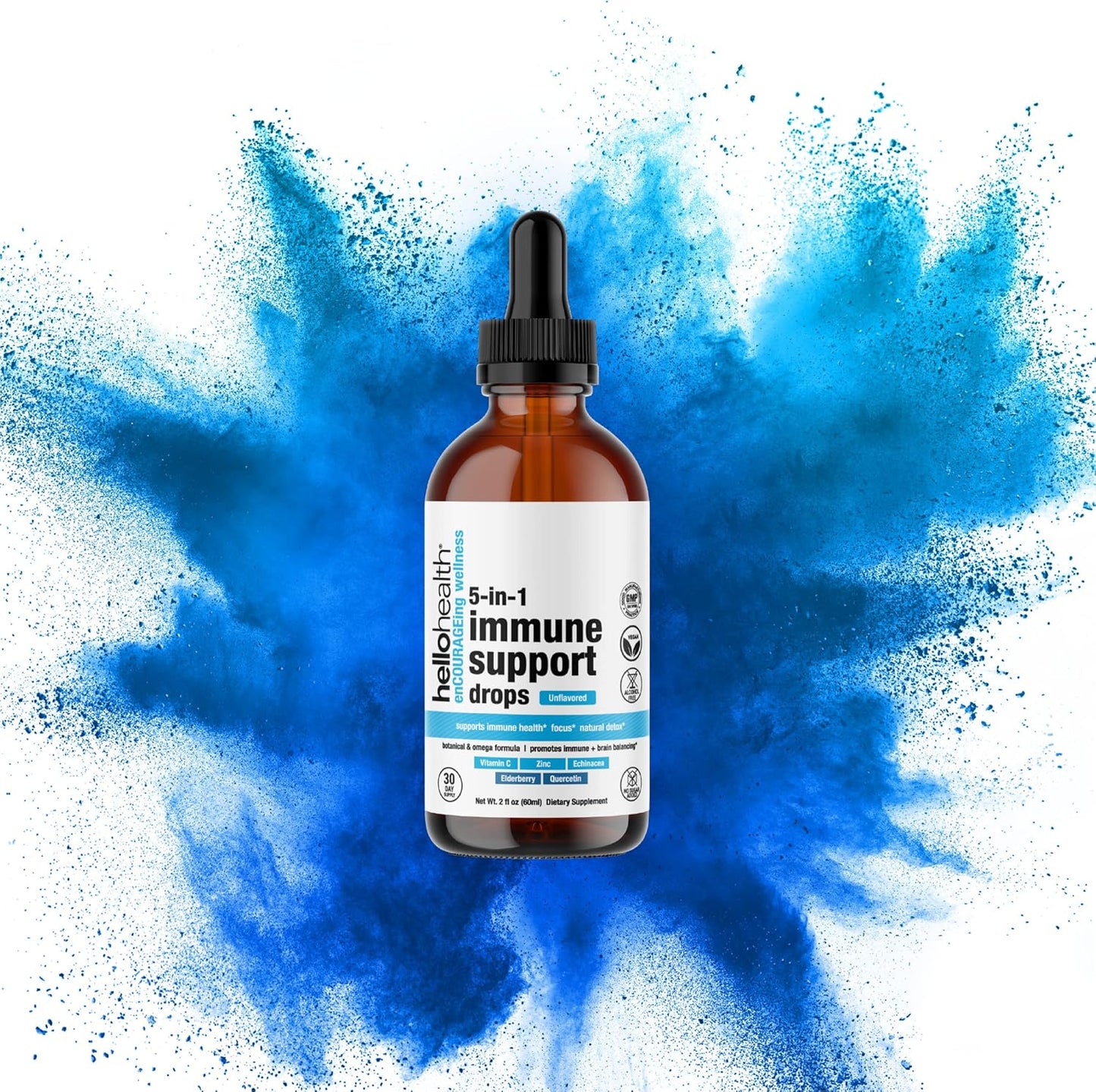 Immune Support Liquid Drops: 5-In-1 Daily Vitamins with Quercetin, Echinacea, Elderberry, Zinc, and Vitamin C - Adult Immunity Booster - 30 Day Supply