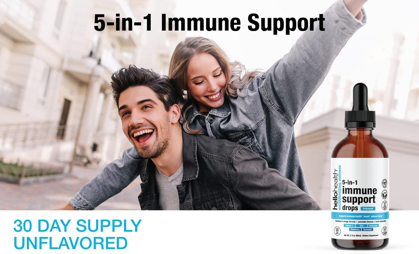 Immune Support Liquid Drops: 5-In-1 Daily Vitamins with Quercetin, Echinacea, Elderberry, Zinc, and Vitamin C - Adult Immunity Booster - 30 Day Supply