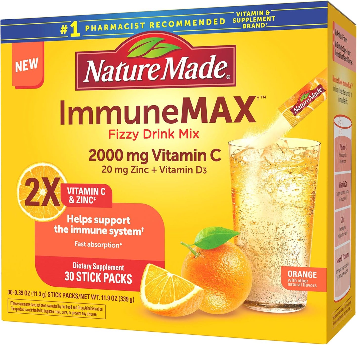 ImmuneMAX Fizzy Drink Mix with Vitamin C, D, Zinc Supplement - 30 Stick Packs