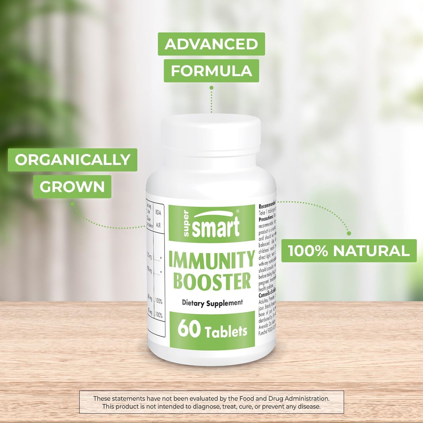 Immunity Booster Tablets with Echinacea Extract, Beta Glucans, Vitamin C & Zinc for Sore Throat - Non-GMO & Gluten Free - 60 Tablets