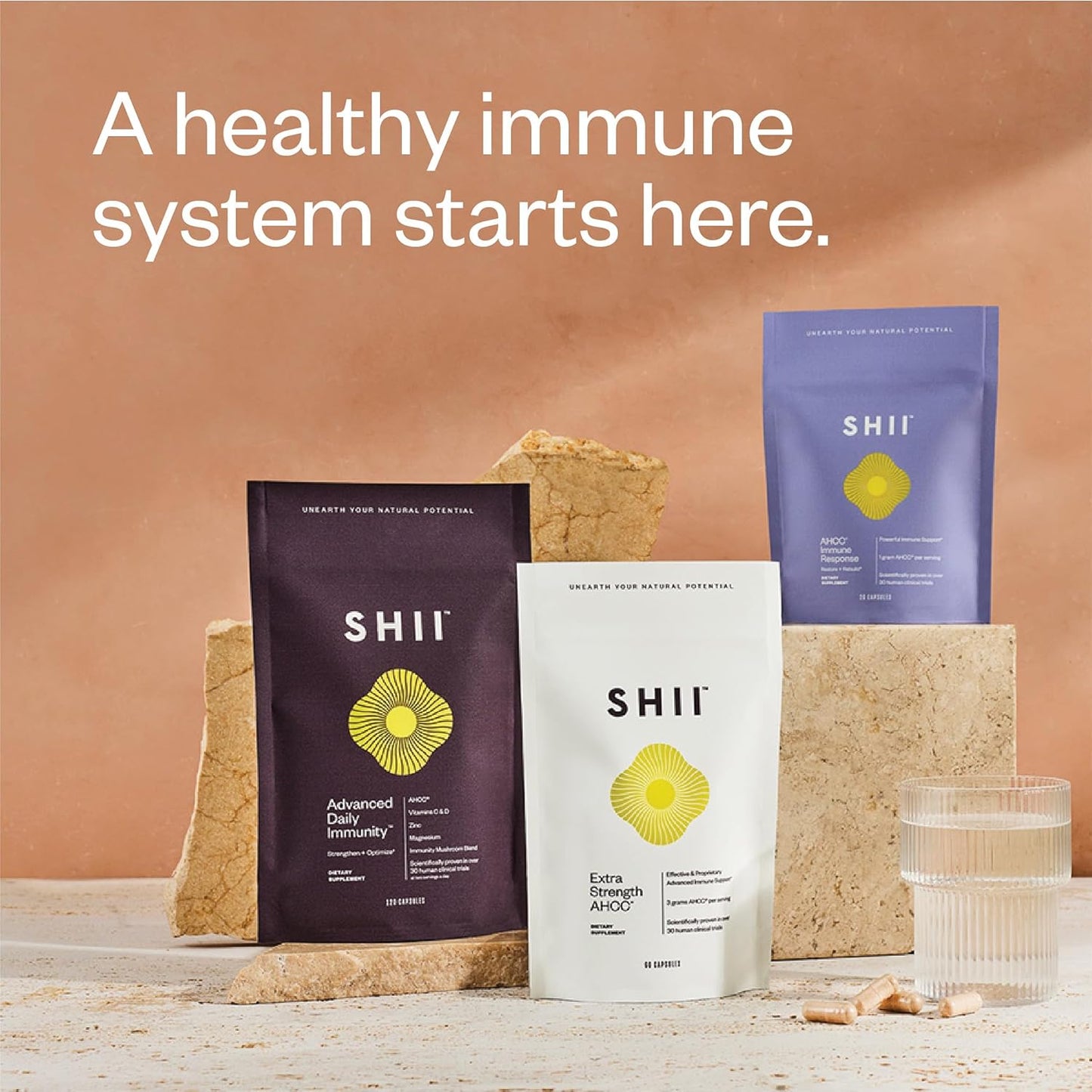Immunity Boosting AHCC Mushroom Supplement with Vitamin D3, C, and Zinc - Vegan and Gluten-Free