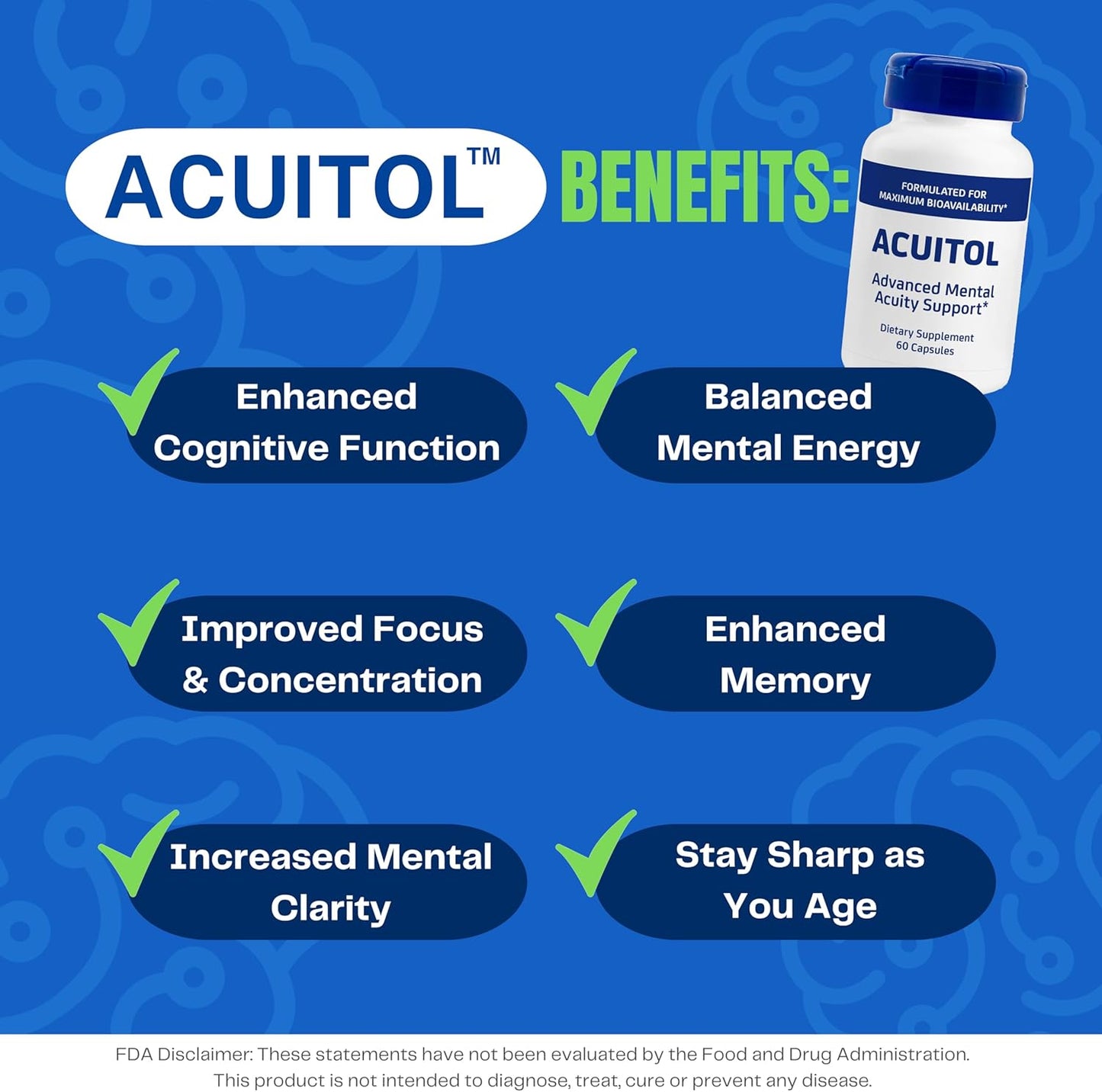Immunocorp Acuitol Brain Supplement with Vitamin B6 and B12 for Memory, Focus, and Cognitive Support - 60 Capsules