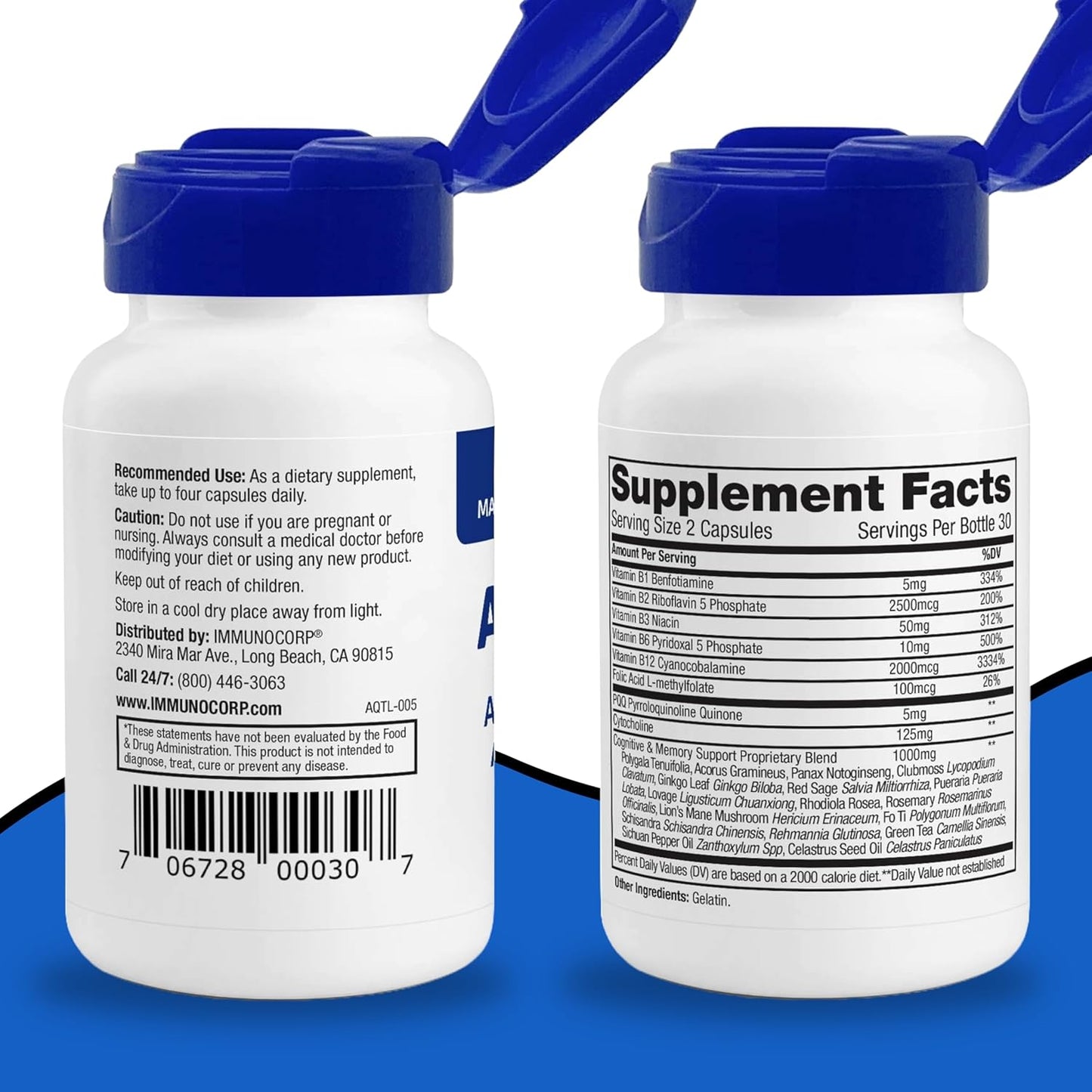 Immunocorp Acuitol Brain Supplement with Vitamin B6 and B12 for Memory, Focus, and Cognitive Support - 60 Capsules