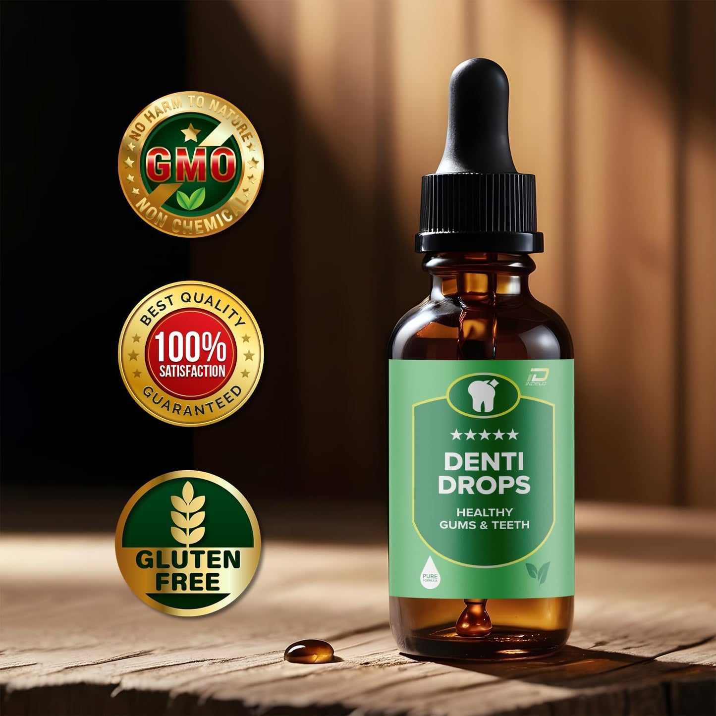 Indelo Denti Drops Pro - Natural Liquid Supplement for Healthy Teeth and Gums - 1 Month Supply