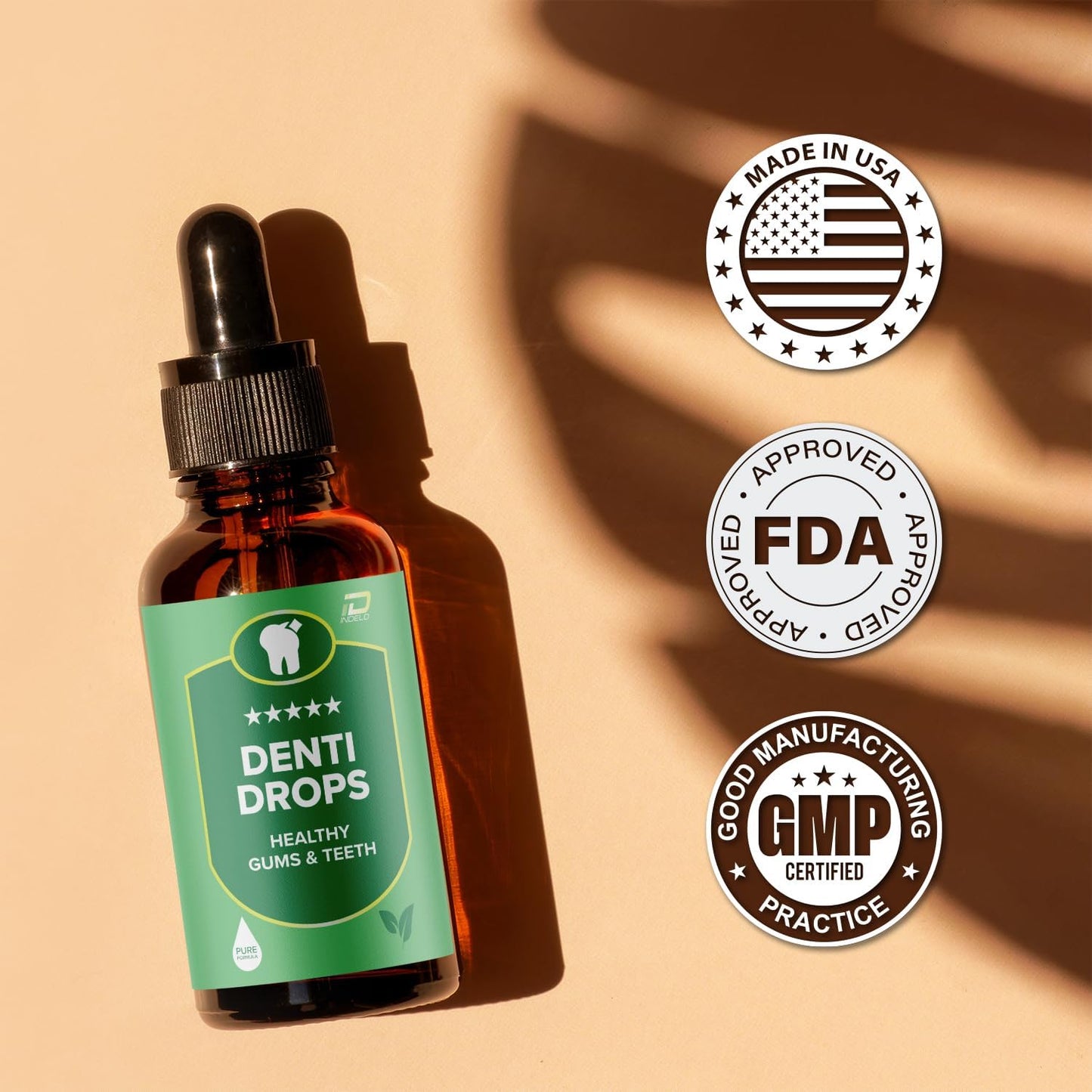 Indelo Denti Drops Pro - Natural Liquid Supplement for Healthy Teeth and Gums - 1 Month Supply