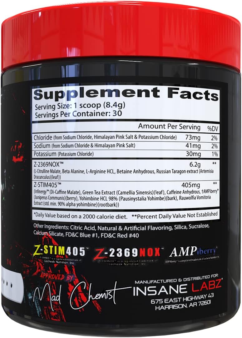 Insane Labz Psychotic War Zombie High Stimulant Pre Workout Powder - Grape Flavor, 30 Servings - Extreme Energy, Focus, and Pump Booster with Beta Alanine and L-Arginine