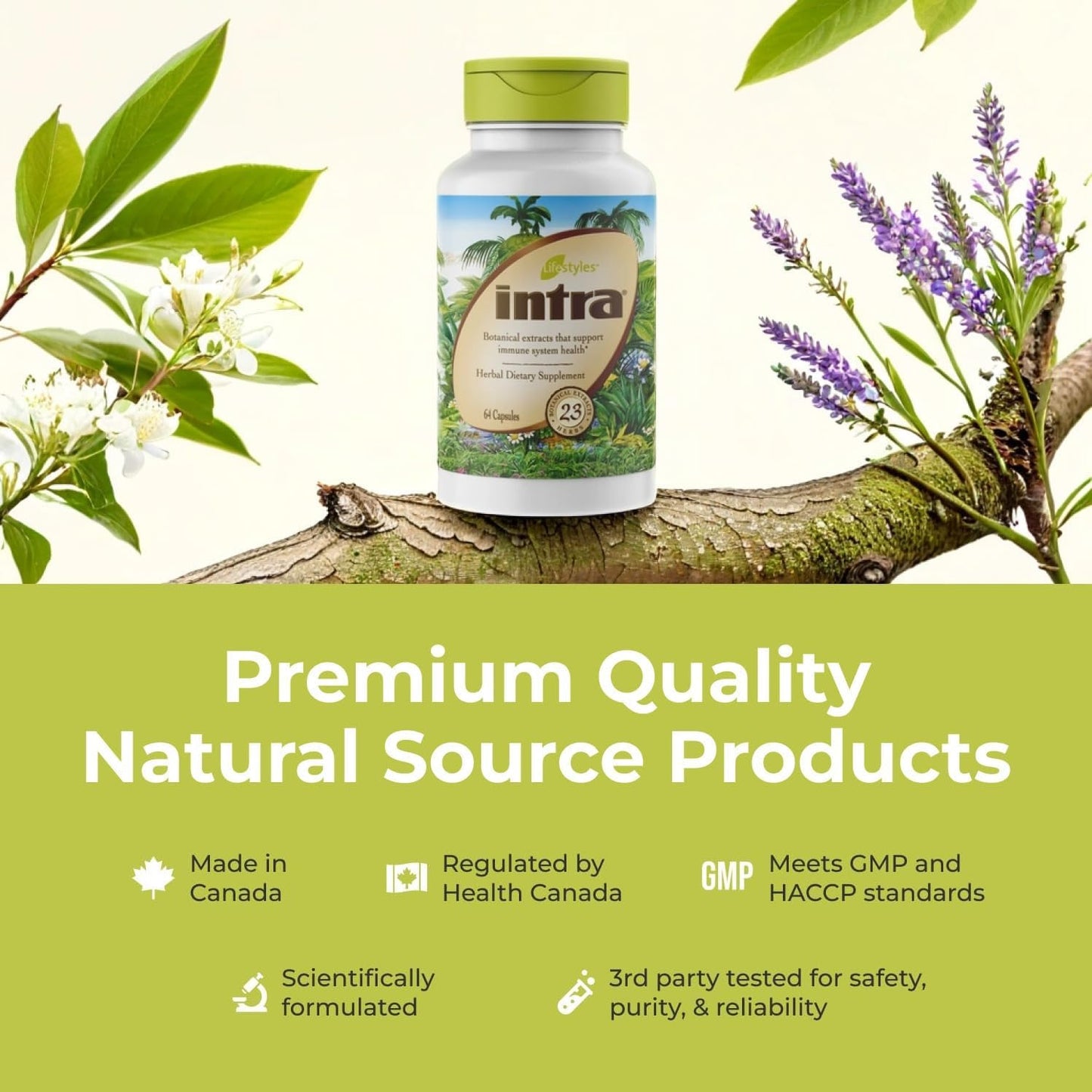 Intra Lifestyles Capsules: Immune, Detox, Digestive & Cardiovascular Support - 23 Botanical Extracts - Made in Canada - 64 Capsules