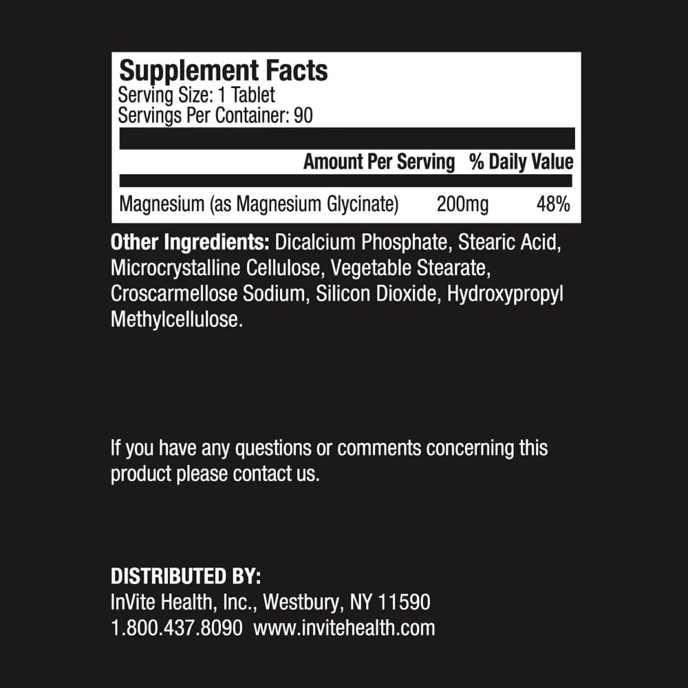 Invigorate Health Magnesium Glycinate Tablets - Muscle Support Mineral - 200mg, 90 Count (2-Pack)