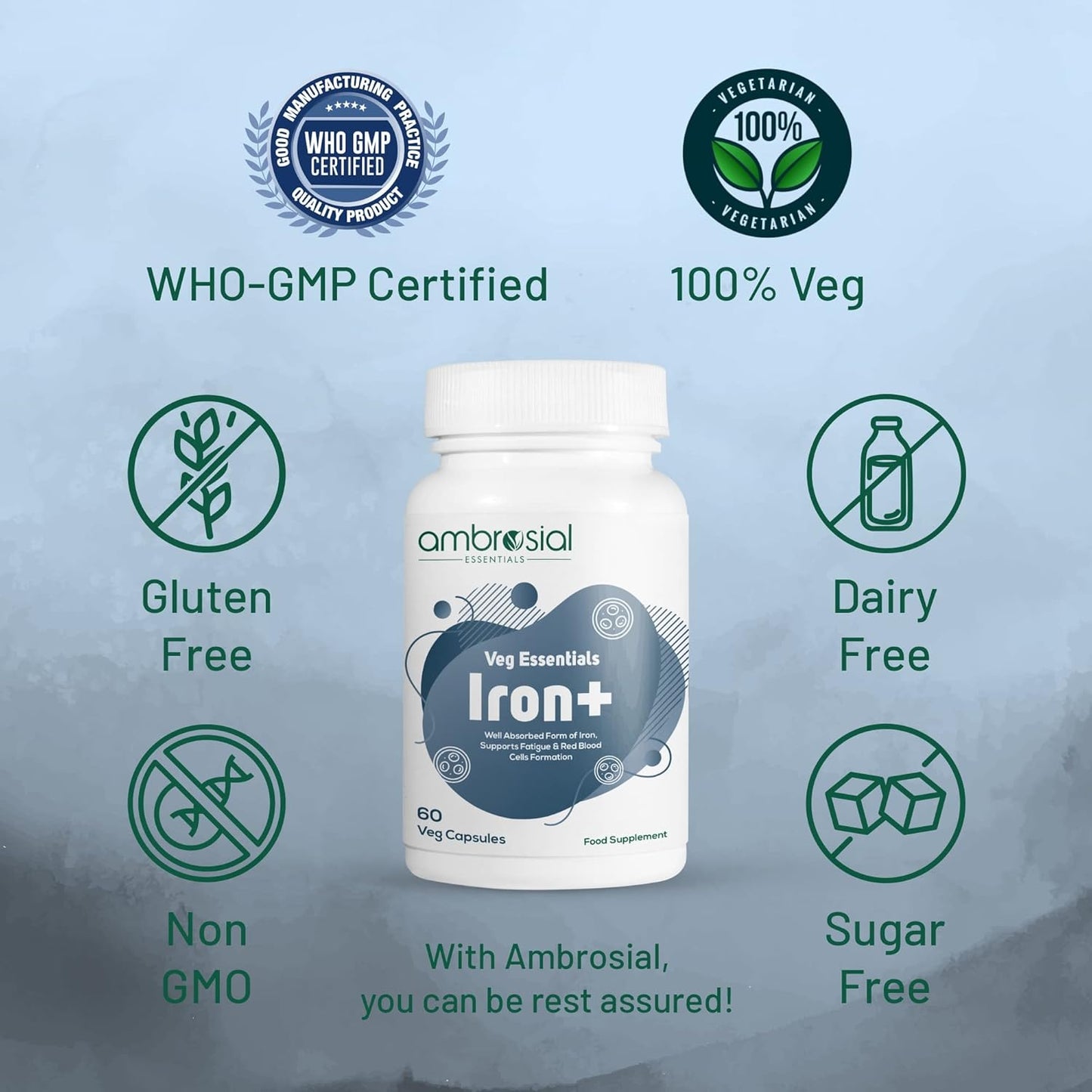 Iron+ 25mg Supplement - 60 Capsules - Boost Energy and Immune Support