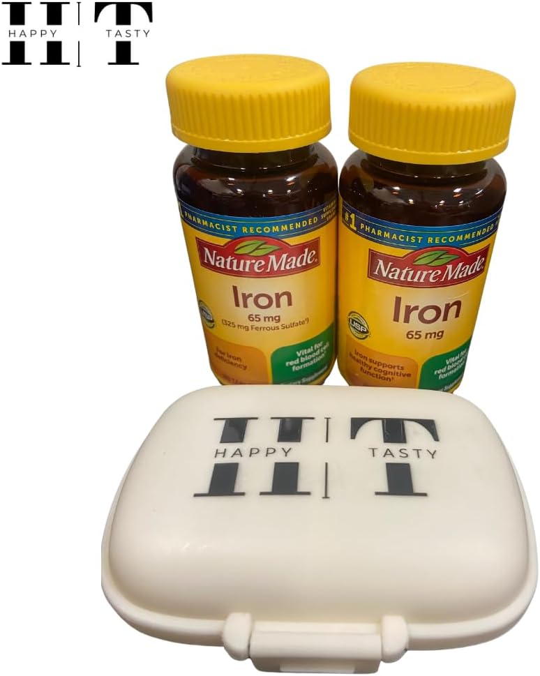 Iron 65 mg Dietary Supplement for Red Blood Cell Support, 180 Tablets, 2-Pack Bundle with Travel Pillow Case