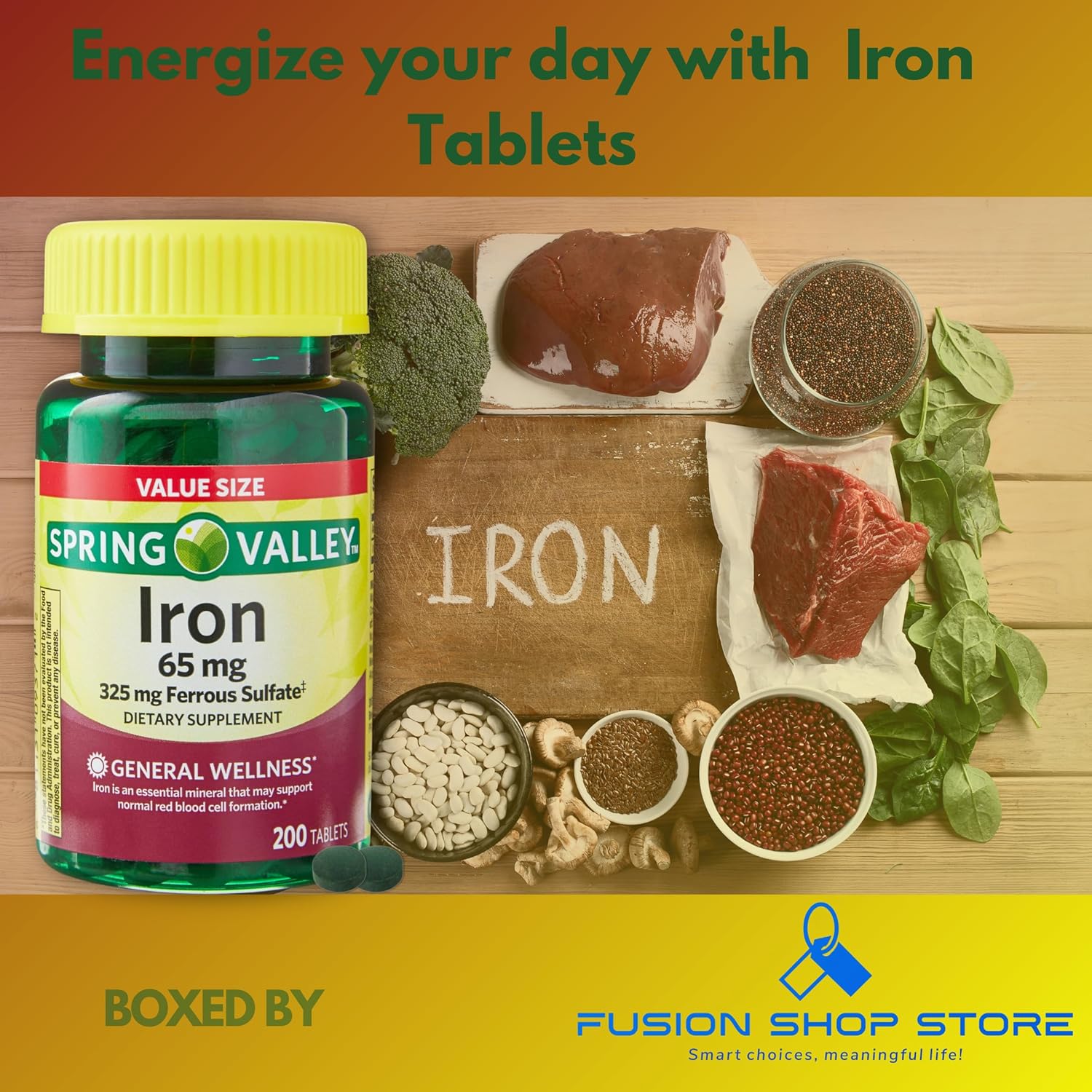 Iron 65mg Ferrous Sulfate Dietary Supplement 200ct - Fusion Shop Store - Boxed Pack of 1