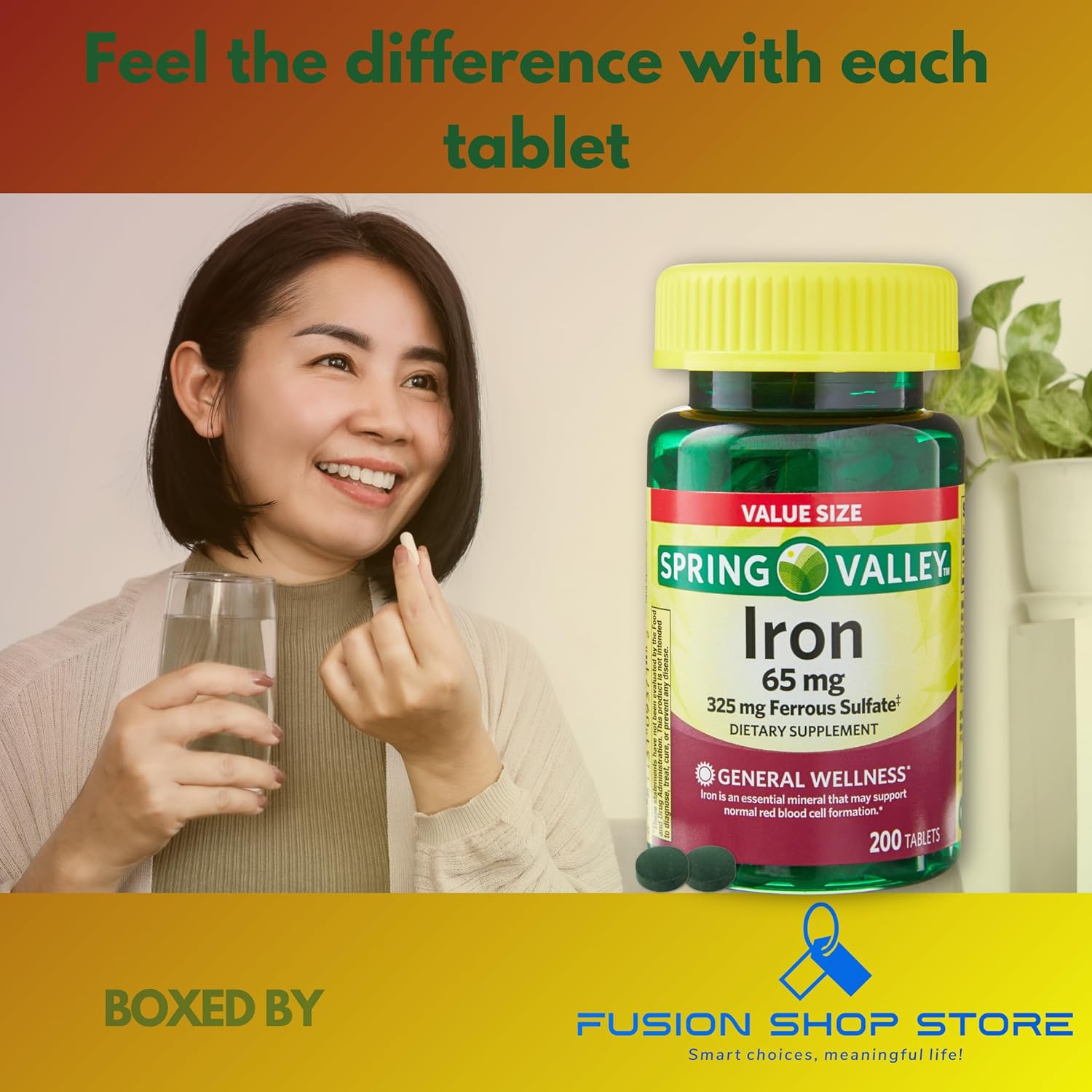 Iron 65mg Ferrous Sulfate Dietary Supplement 200ct - Fusion Shop Store - Boxed Pack of 1