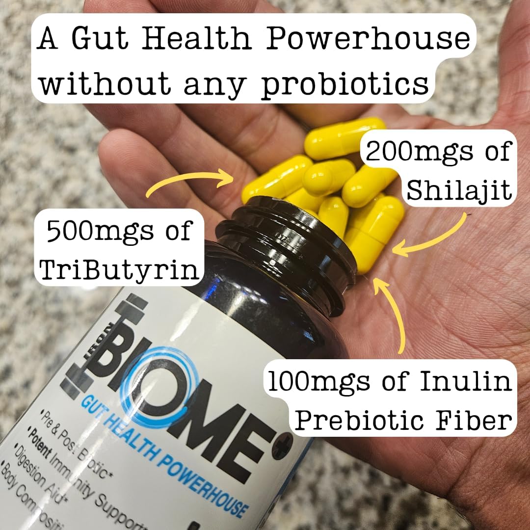 Iron Biome+ Gut Health & Metabolic Support Capsules - TriButyrin, Shilajit, Prebiotics, Nutrients - Digestive Wellness, Immune Function, Sleep - 90 Count - USA Made