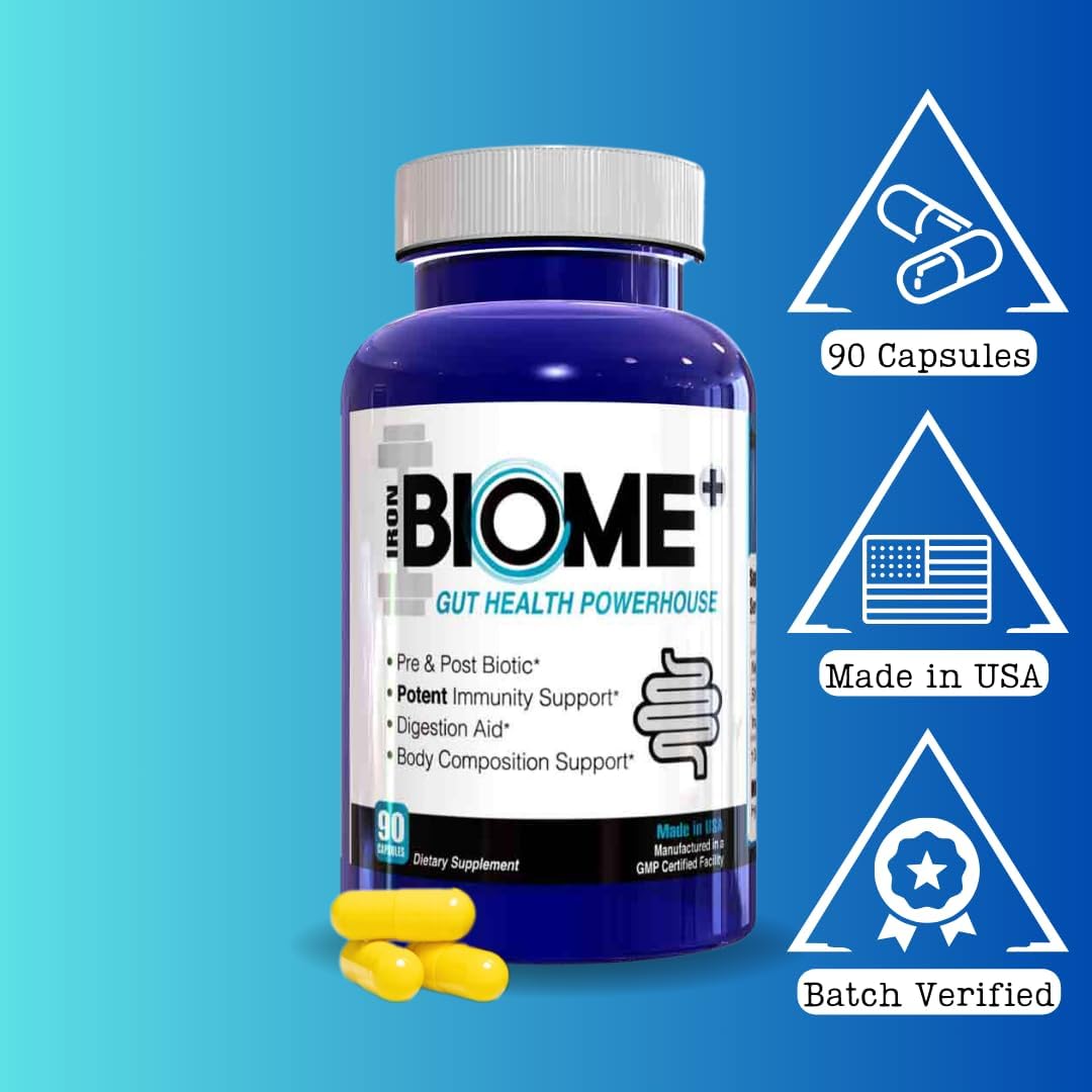 Iron Biome+ Gut Health & Metabolic Support Capsules - TriButyrin, Shilajit, Prebiotics, Nutrients - Digestive Wellness, Immune Function, Sleep - 90 Count - USA Made