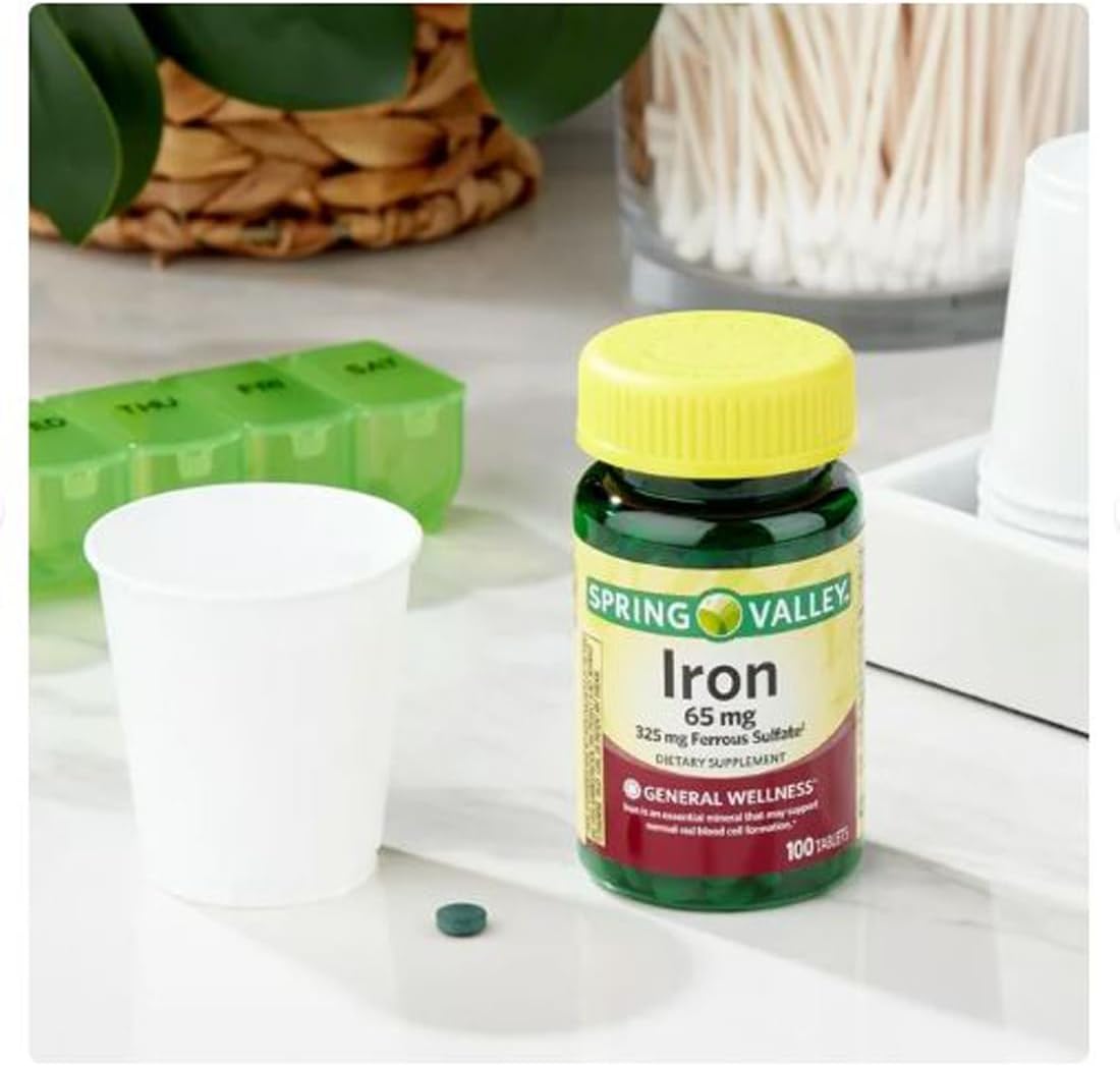 Iron Dietary Supplement Tablets for General Wellness - 65 mg, 100 Count