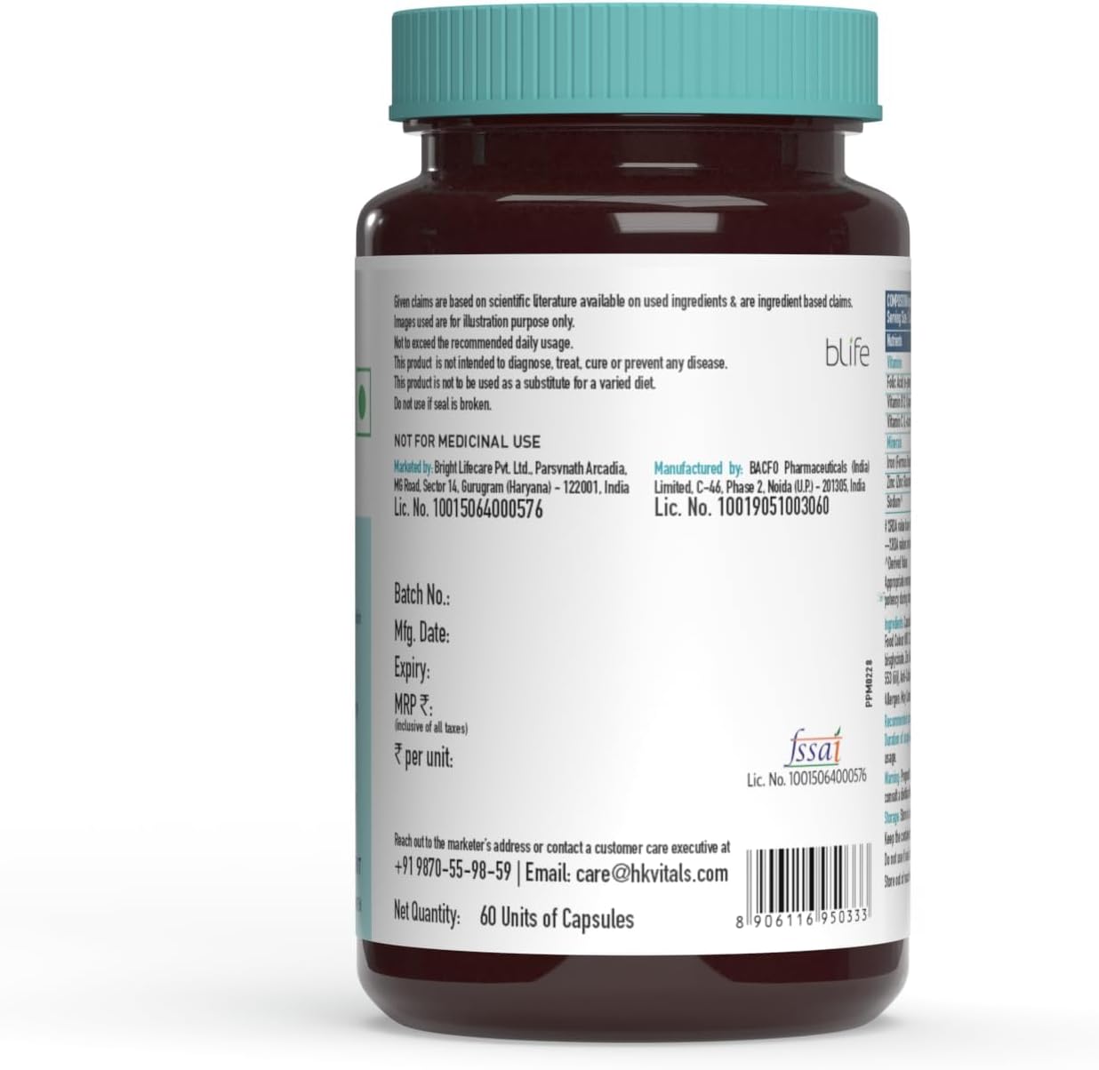 Iron Folic Acid Supplement with Zinc, Vitamin C, B12 - Supports Immunity, Energy, and Building - 60 Tablets