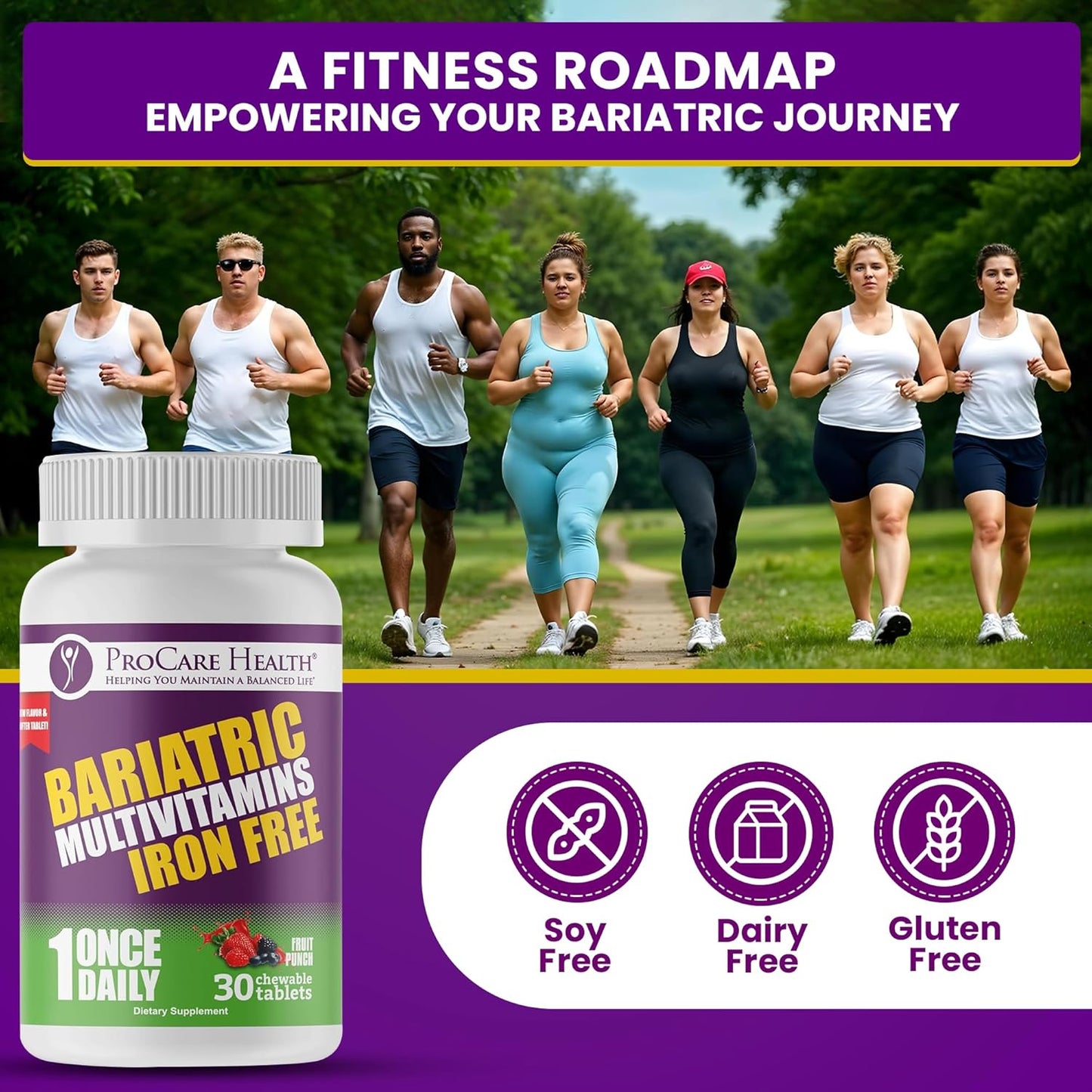 Iron-Free Fruit Punch Flavor Chewable Bariatric Multivitamin - 30 Tablets for Gastric Bypass & Sleeve Patients - 1 Month Supply