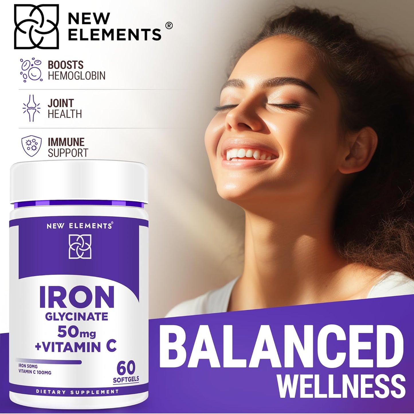 Iron Glycinate Softgels with Vitamin C for Enhanced Energy & Immune Support - 50mg Iron, 100mg Vitamin C - Non-GMO, Gluten-Free - Anemia Relief for Men & Women