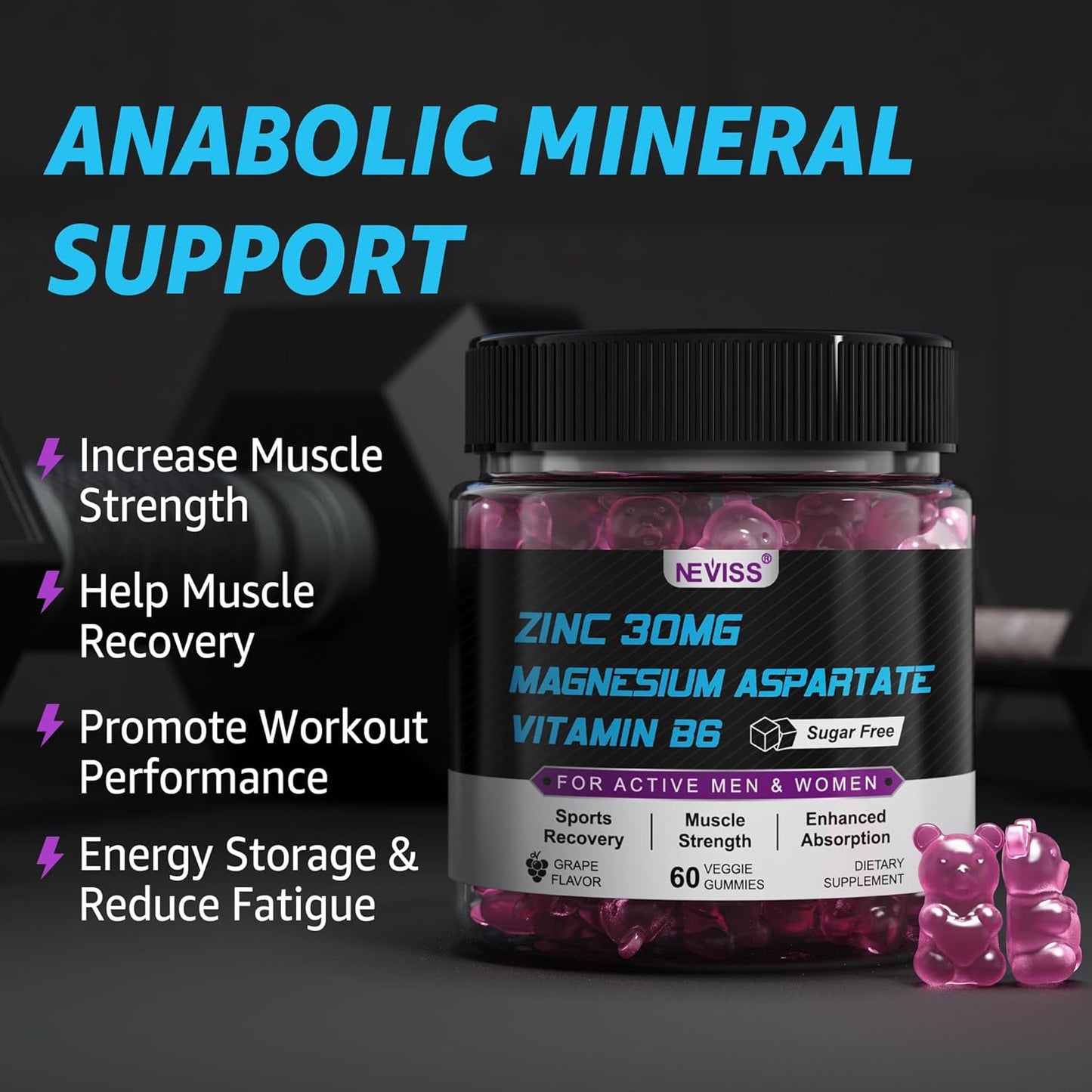 Iron Gummies with Zinc and Magnesium Supplement for Overall Health and Wellness