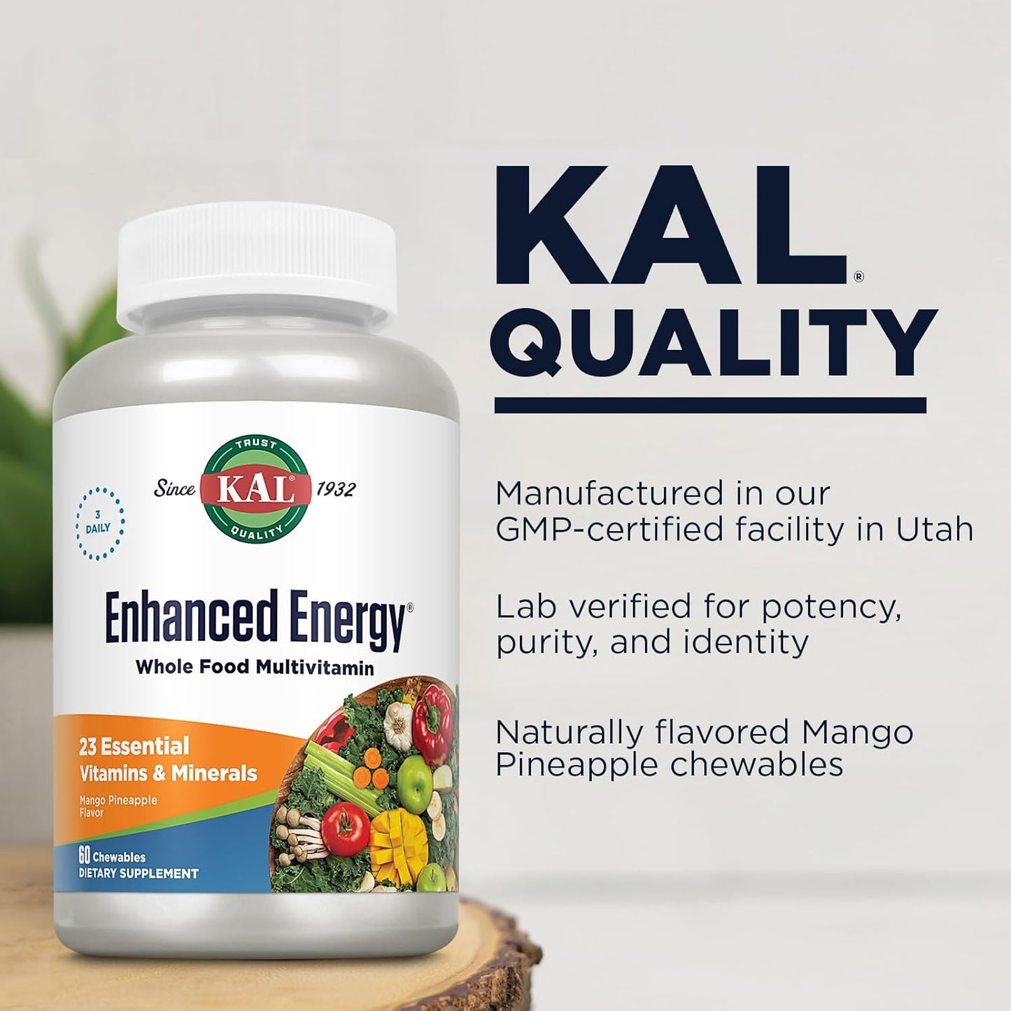 Iron-Rich Whole Food Chewable Multivitamin with 23 Essential Nutrients & Super Foods - Mango Pineapple Flavor, 60-Day Guarantee - 60ct.