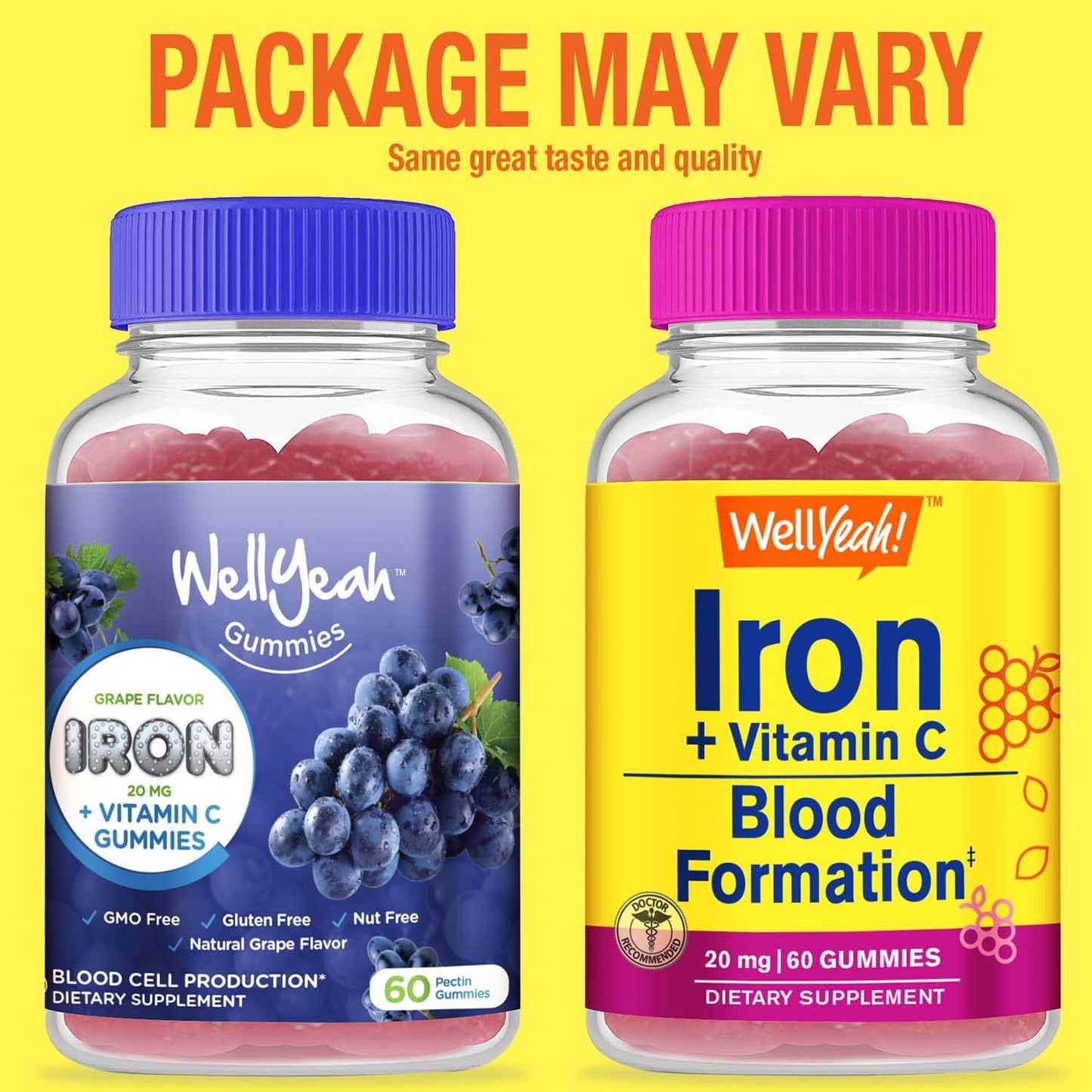 Iron, Vitamin C, and Magnesium Citrate Gummy Bundle - Gluten Free Chewable Supplement with Great Taste - GMO Free - 250mg